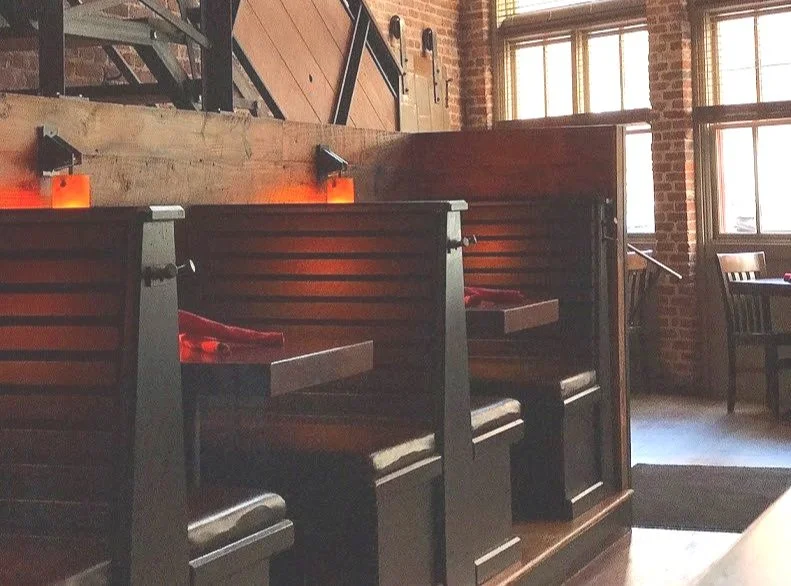 warm classy cozy restaurant booth seating, custom woodwork metal work baltimore maryland,
