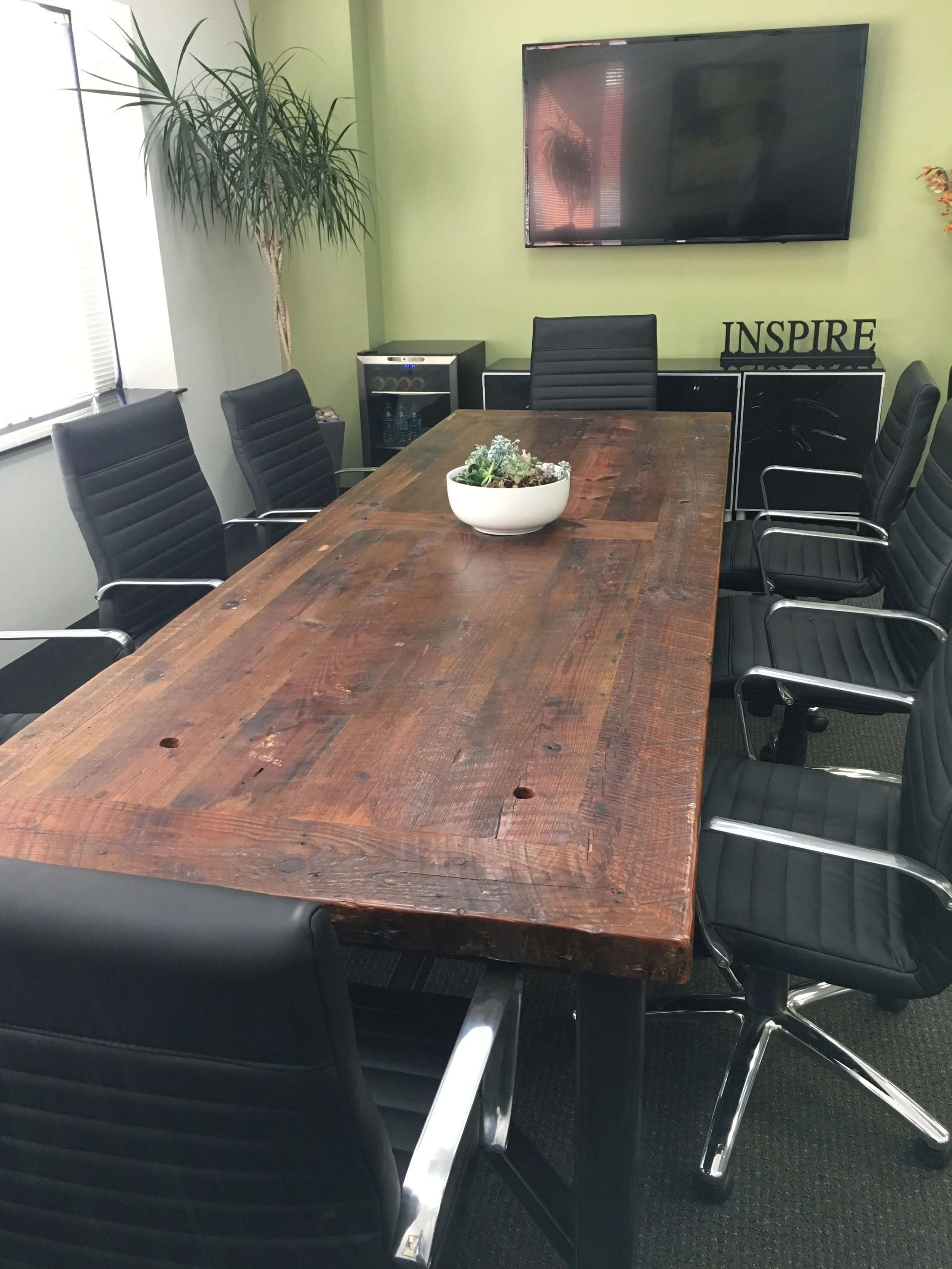 large conference table reclaimed industrial rustic look