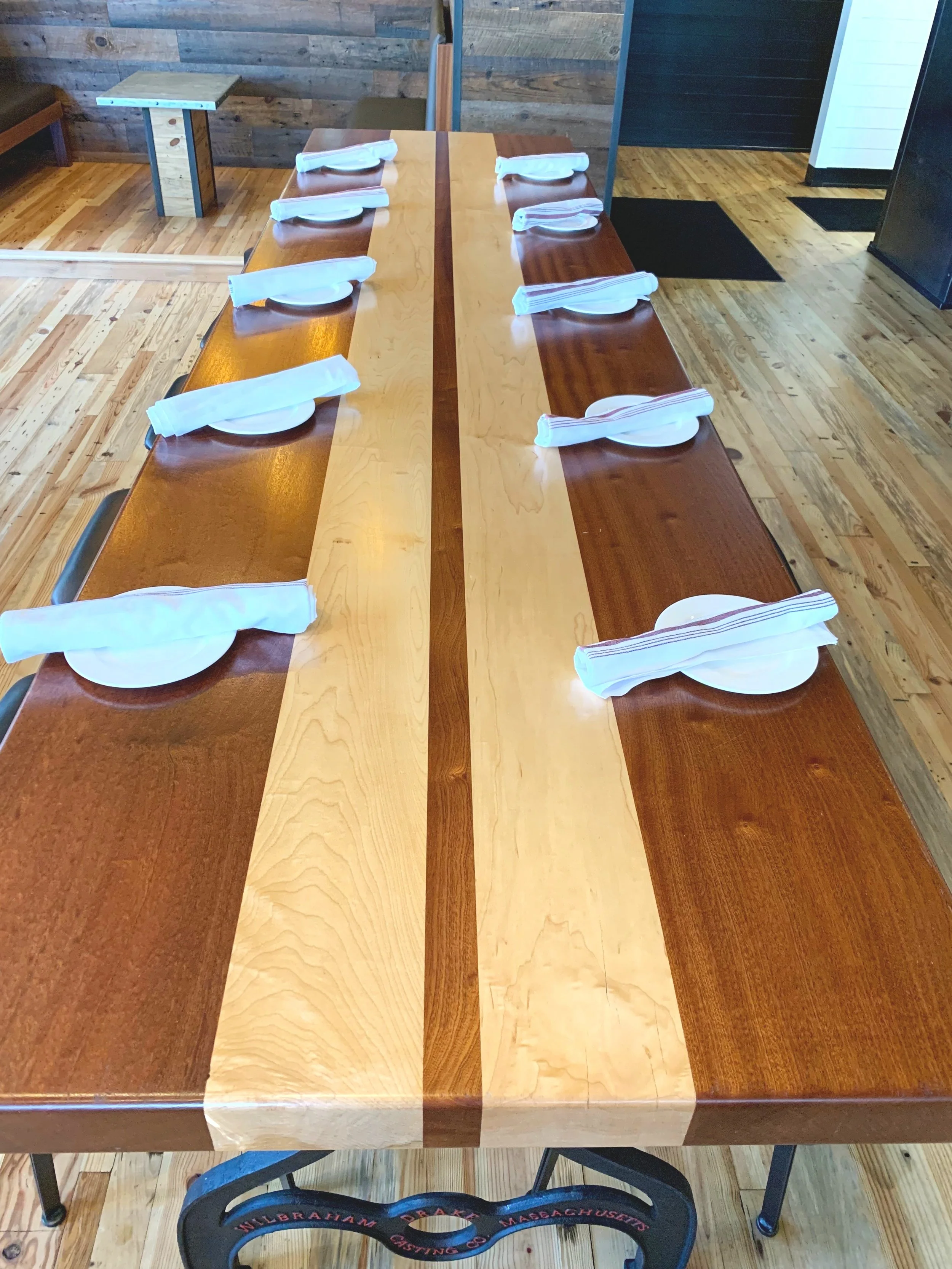 racing stripe dining table, baltimore maryland custom woodworking metalworking