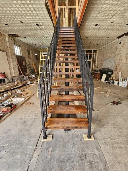 custom stairs baltimore maryland, focal point stairs, single stringer floating stairs unique railing