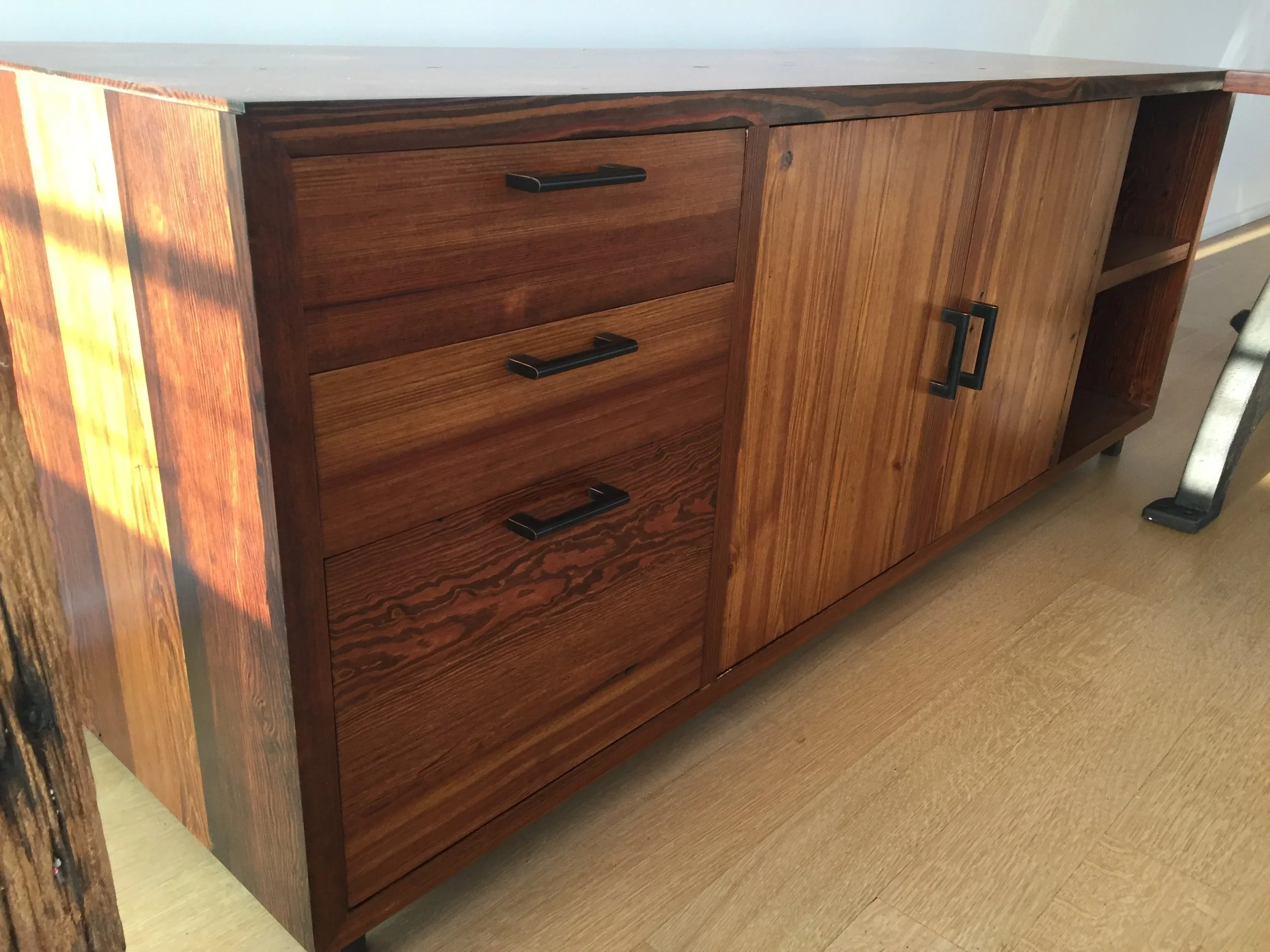 reclaimed wood sideboard, office storage, hallway storage, custom woodwork custom metalwork baltimore maryland,
