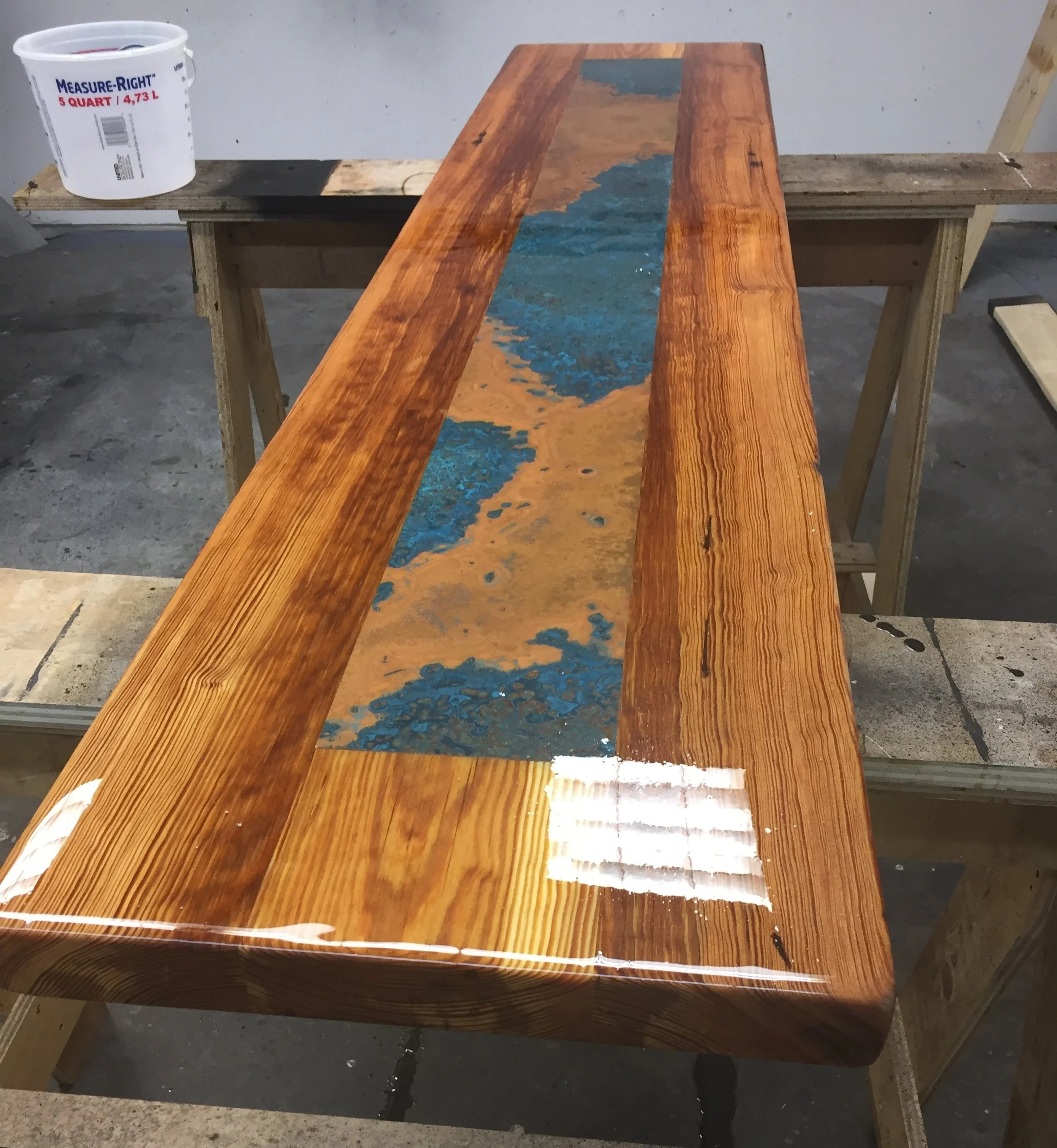 console table top with custom copper patina,