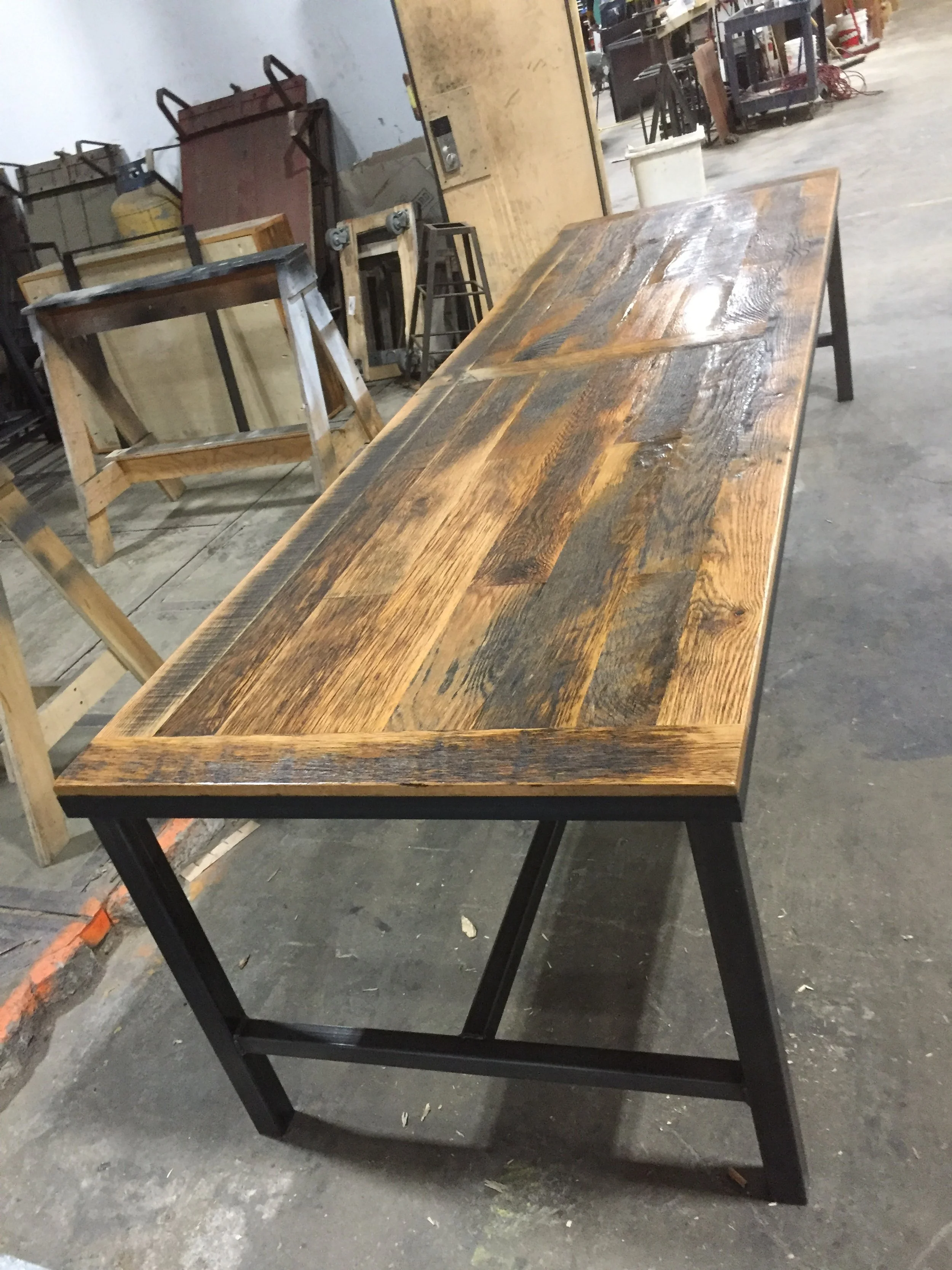baltimore maryland custom woodworking metalworking, simple steel and wood table with rustic industrial look,