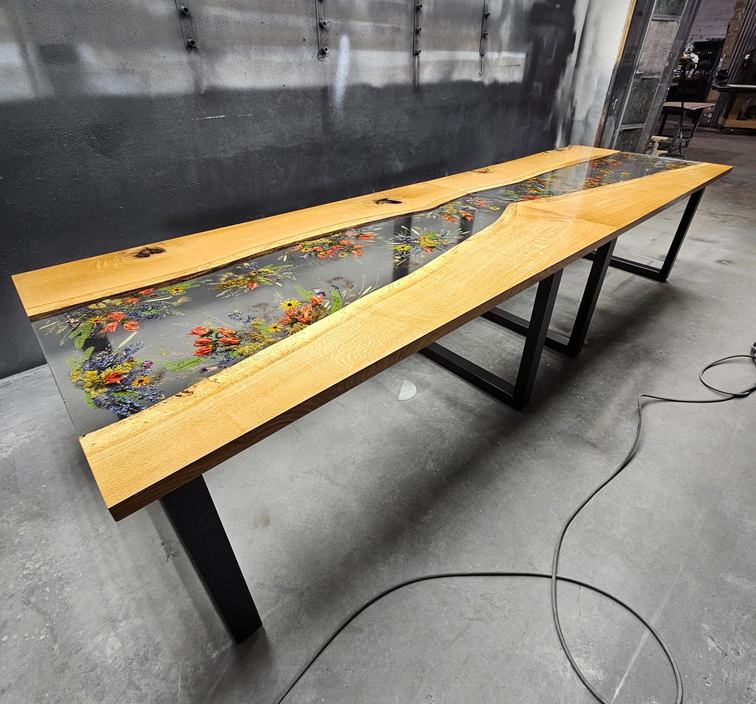 Floral river table white oak slabs with live edges clear resin