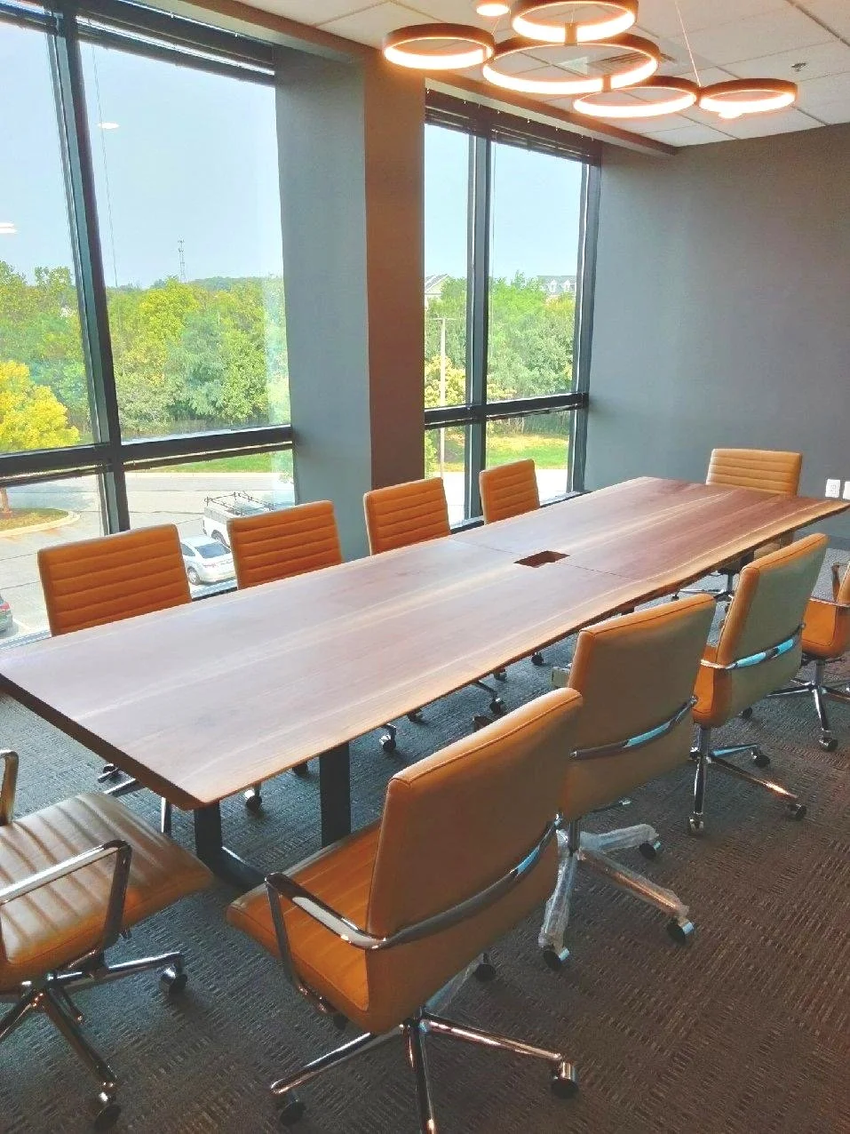 Wlanut live edge conference table, large corporate office meeting table