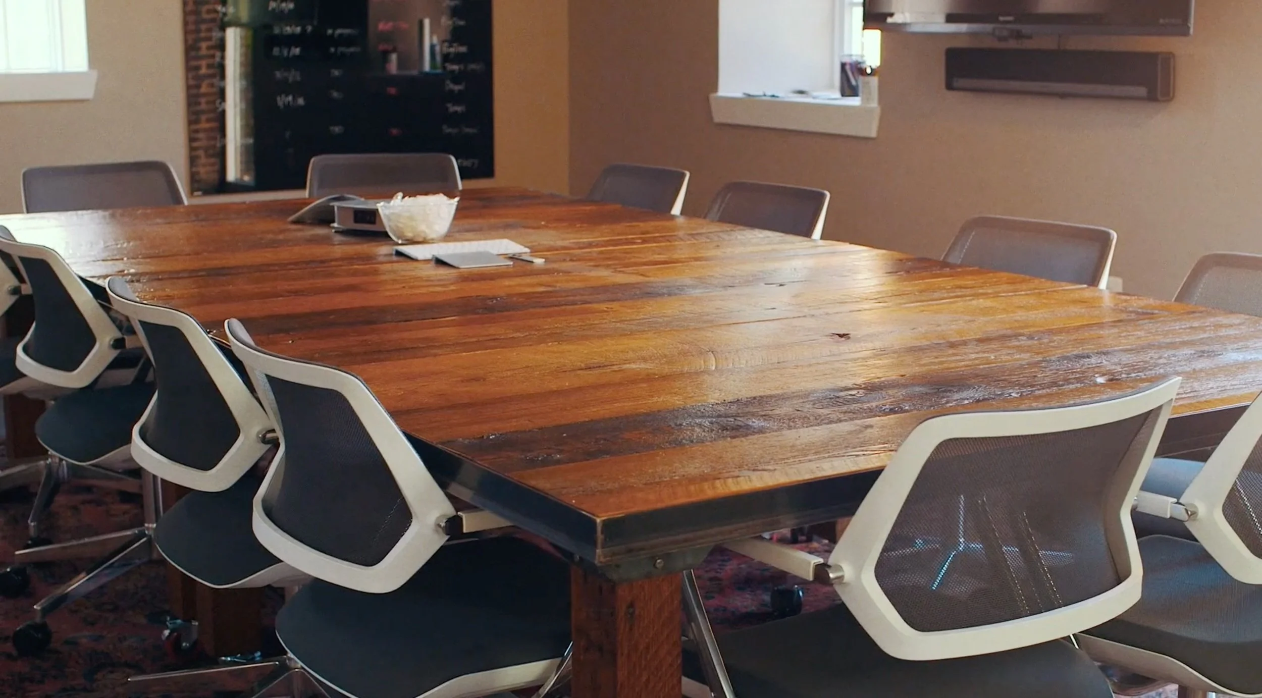small conference table seats eight custom with steel accents