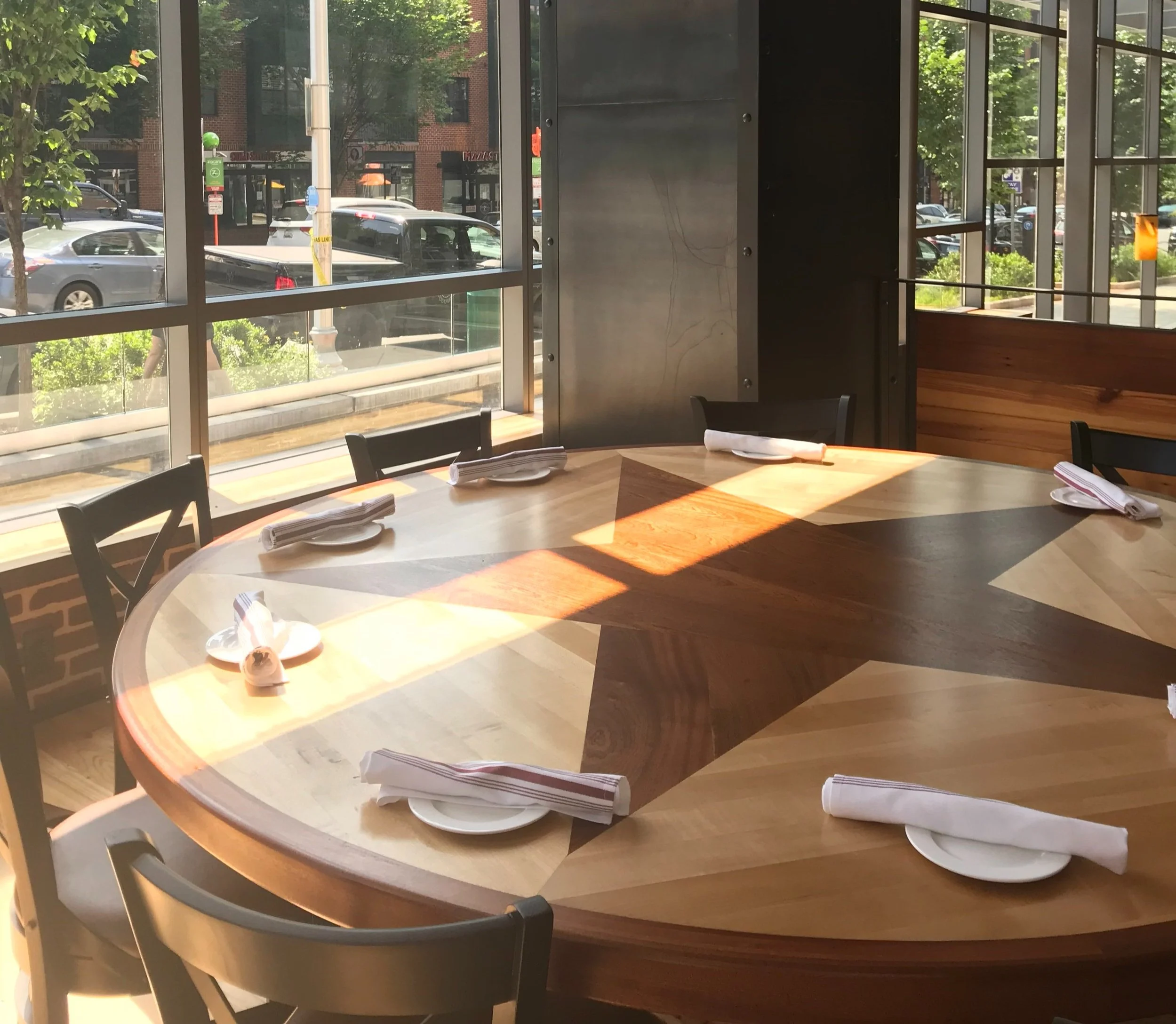 custom restaurant dining table with star shaped inlay