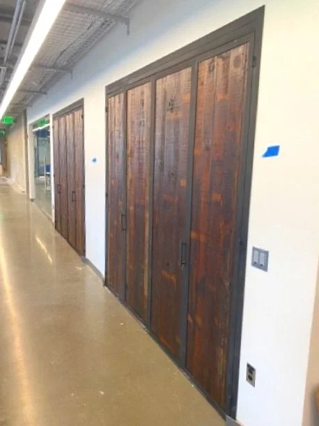 bifold closet doors rustic steel and wood office space