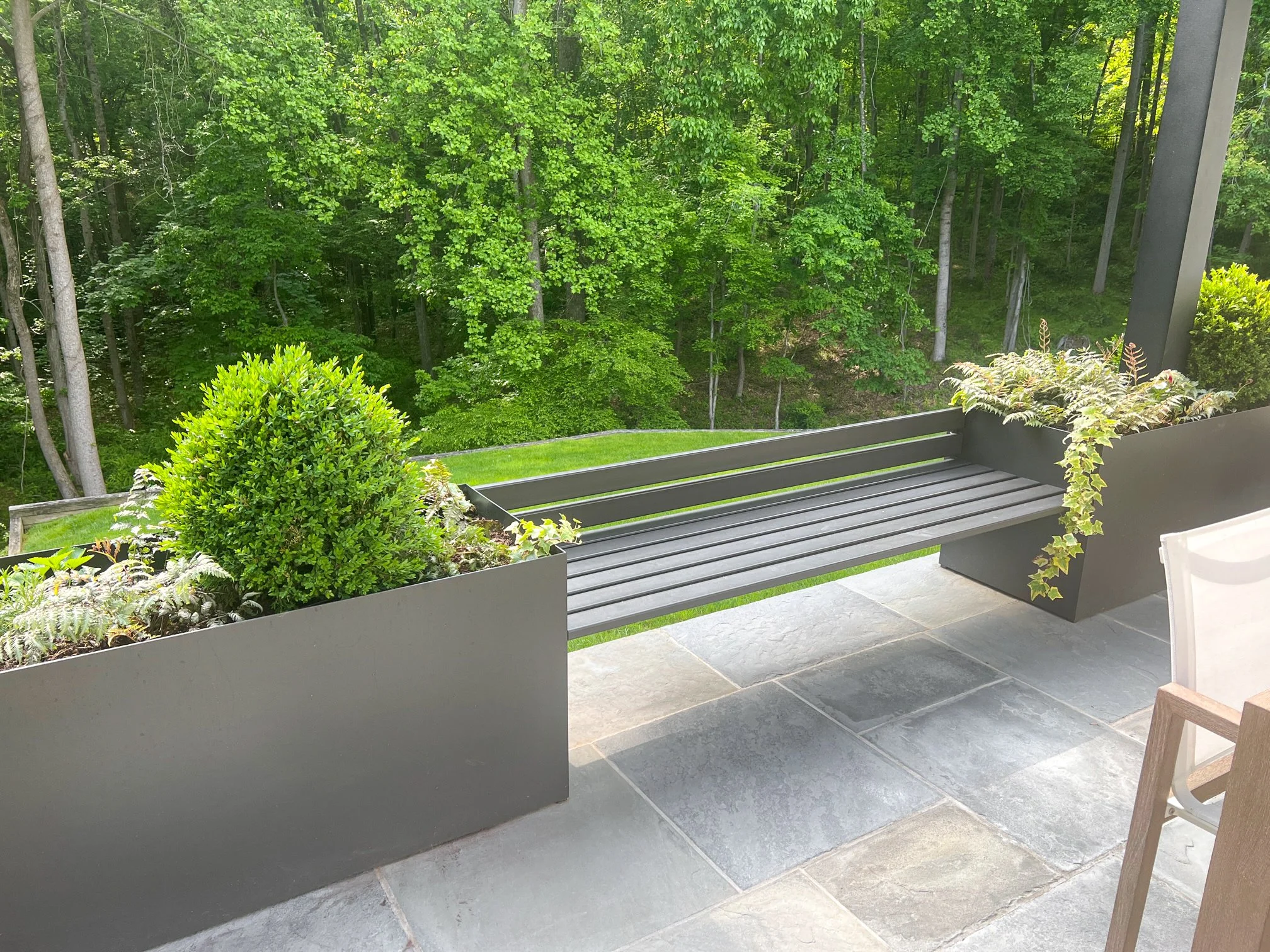 Everything Anything Wood and Metal residential planters with built in bench