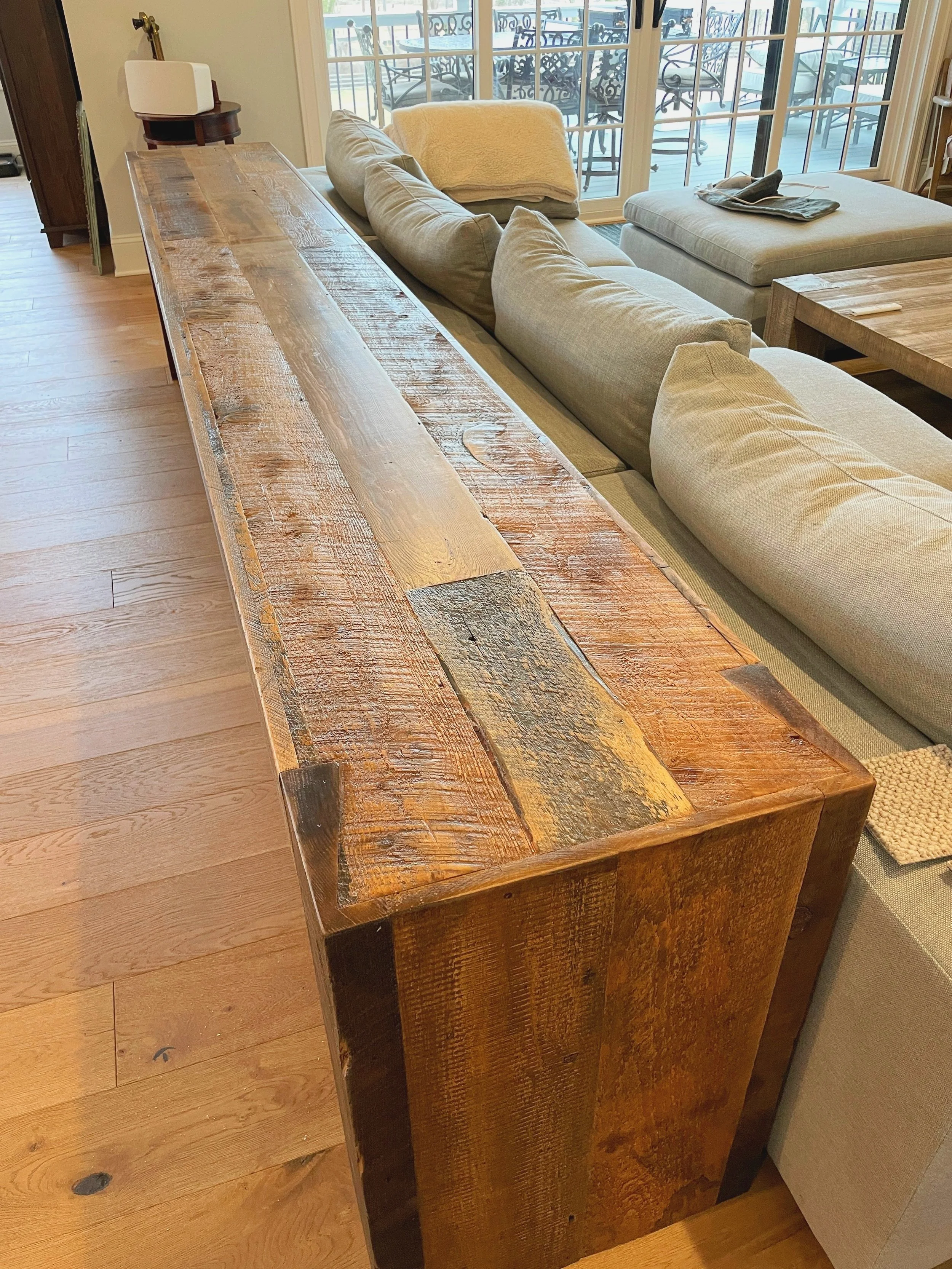 custom console table with faux dovetail ends, baltimore maryland custom woodworking metalworking