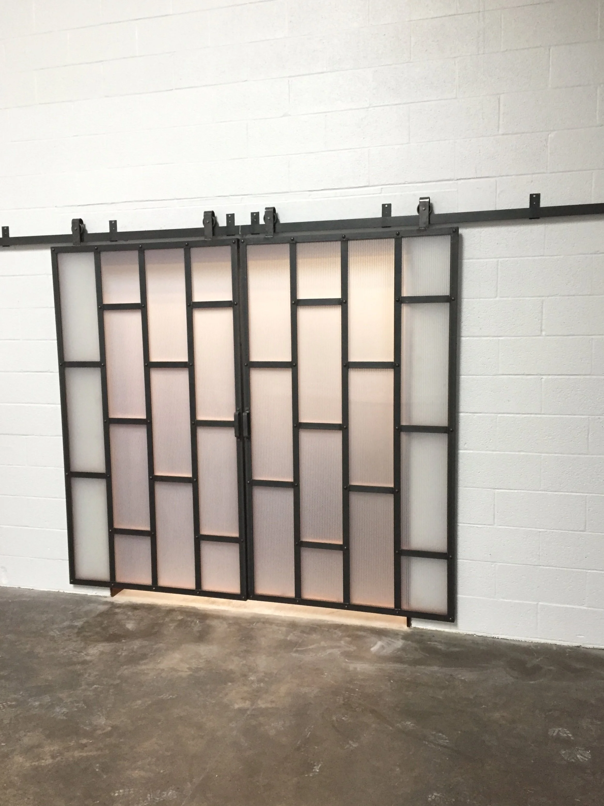 Japanese steel frosted glass sliding barn door