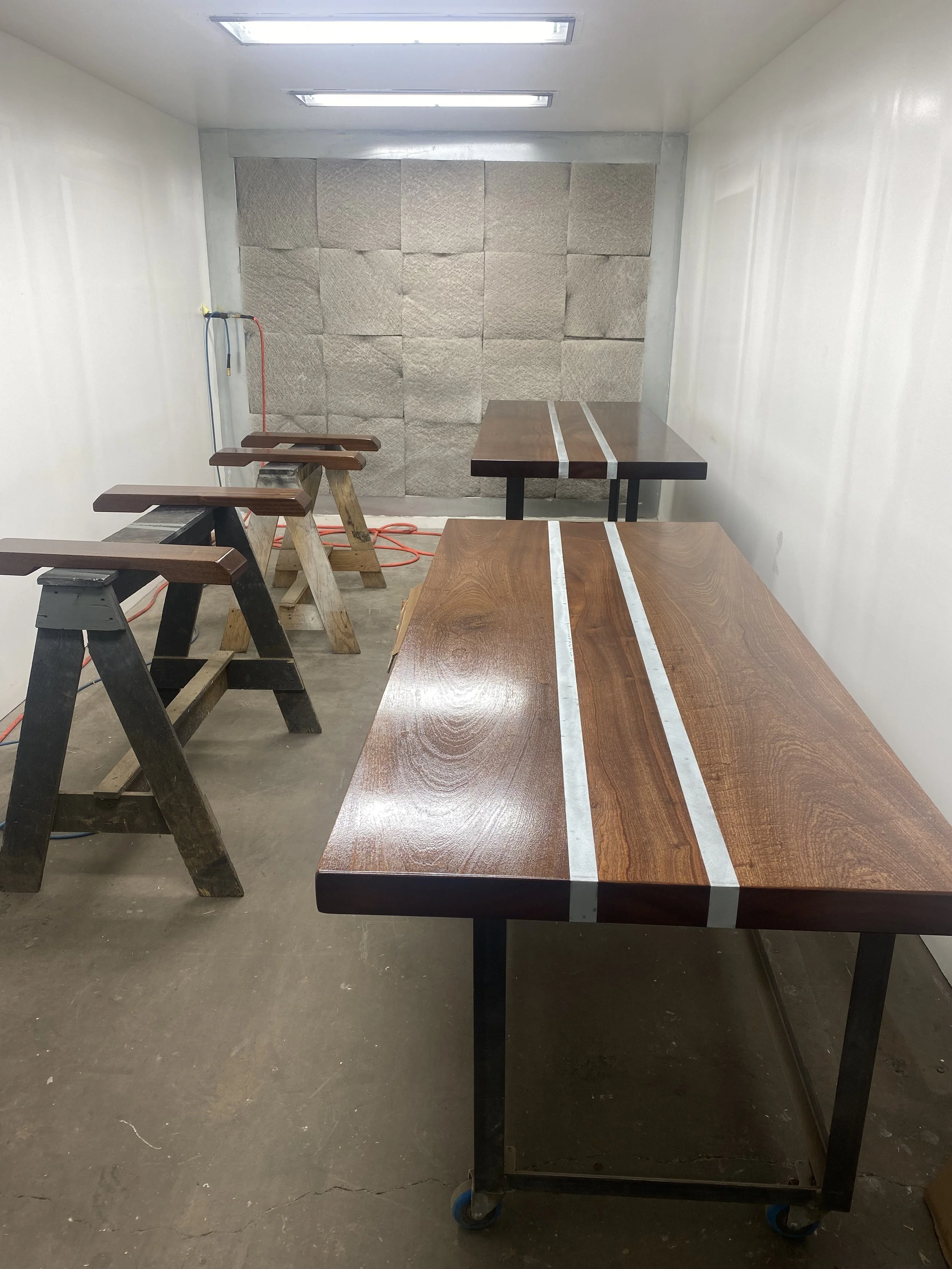 custom dining table, restaurant or home use, zinc inlay, baltimore maryland custom woodworking metalworking
