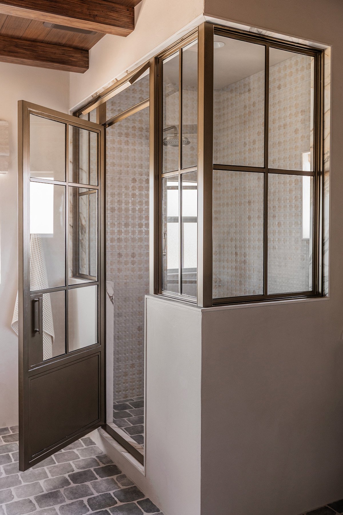 Steel Brass Glass shower enclosure door with vent