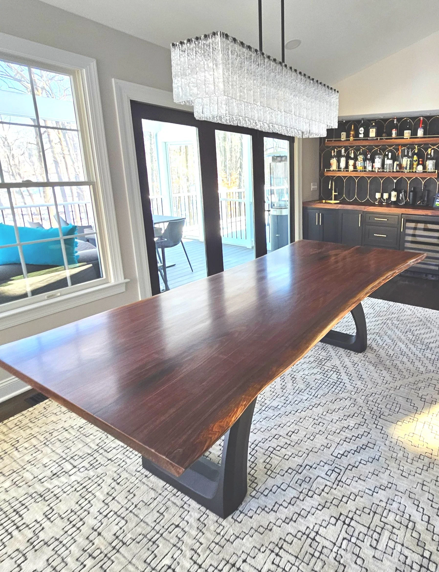 live edge slab walnut dining table, organic modern