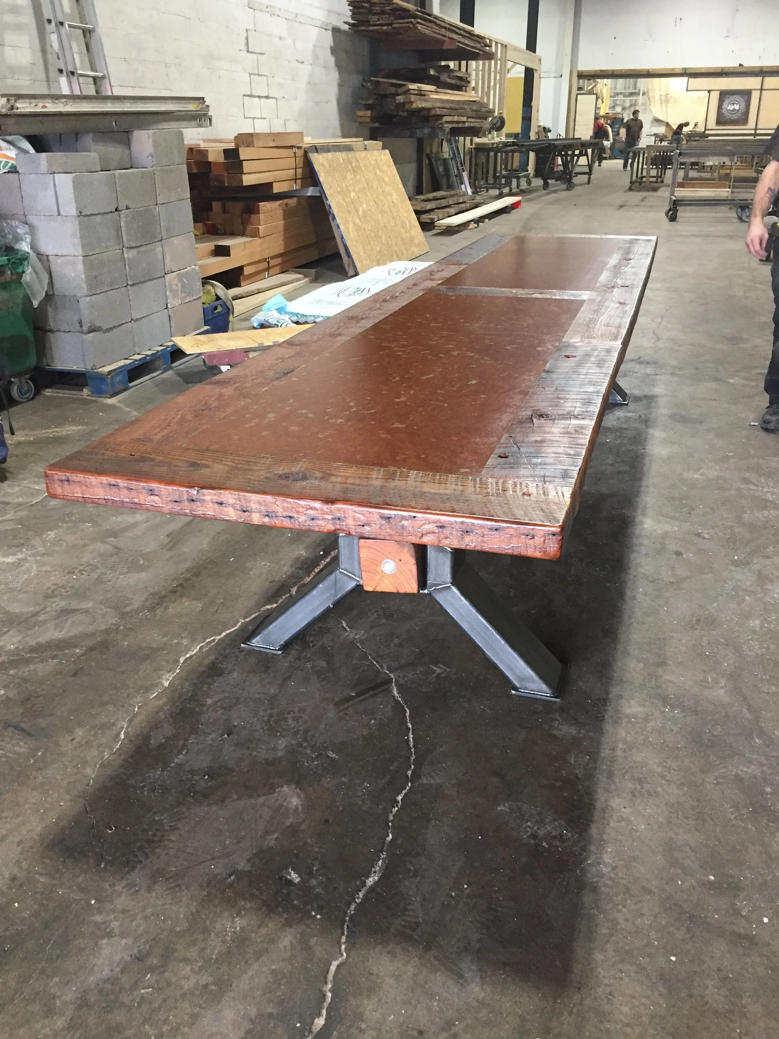 large conference table industrial rustic look steel legs