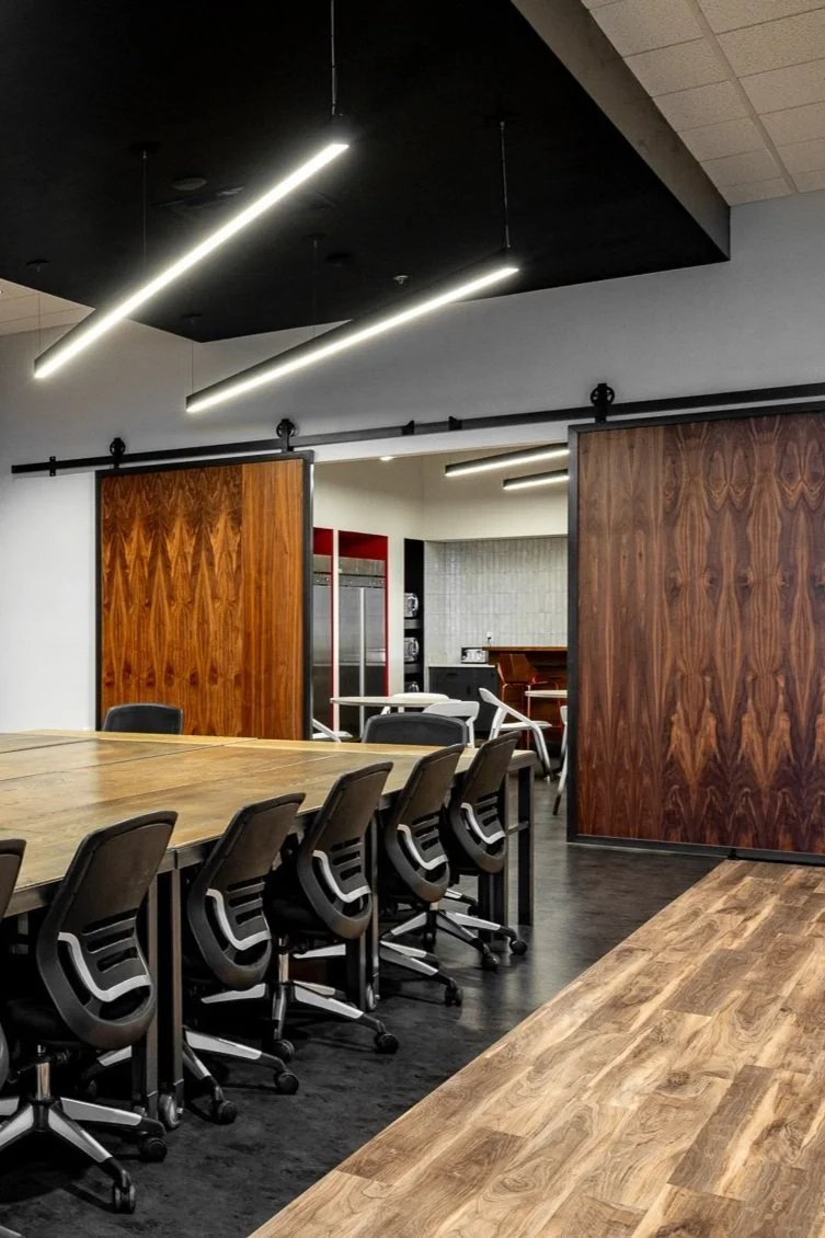walnut barn door high end office space