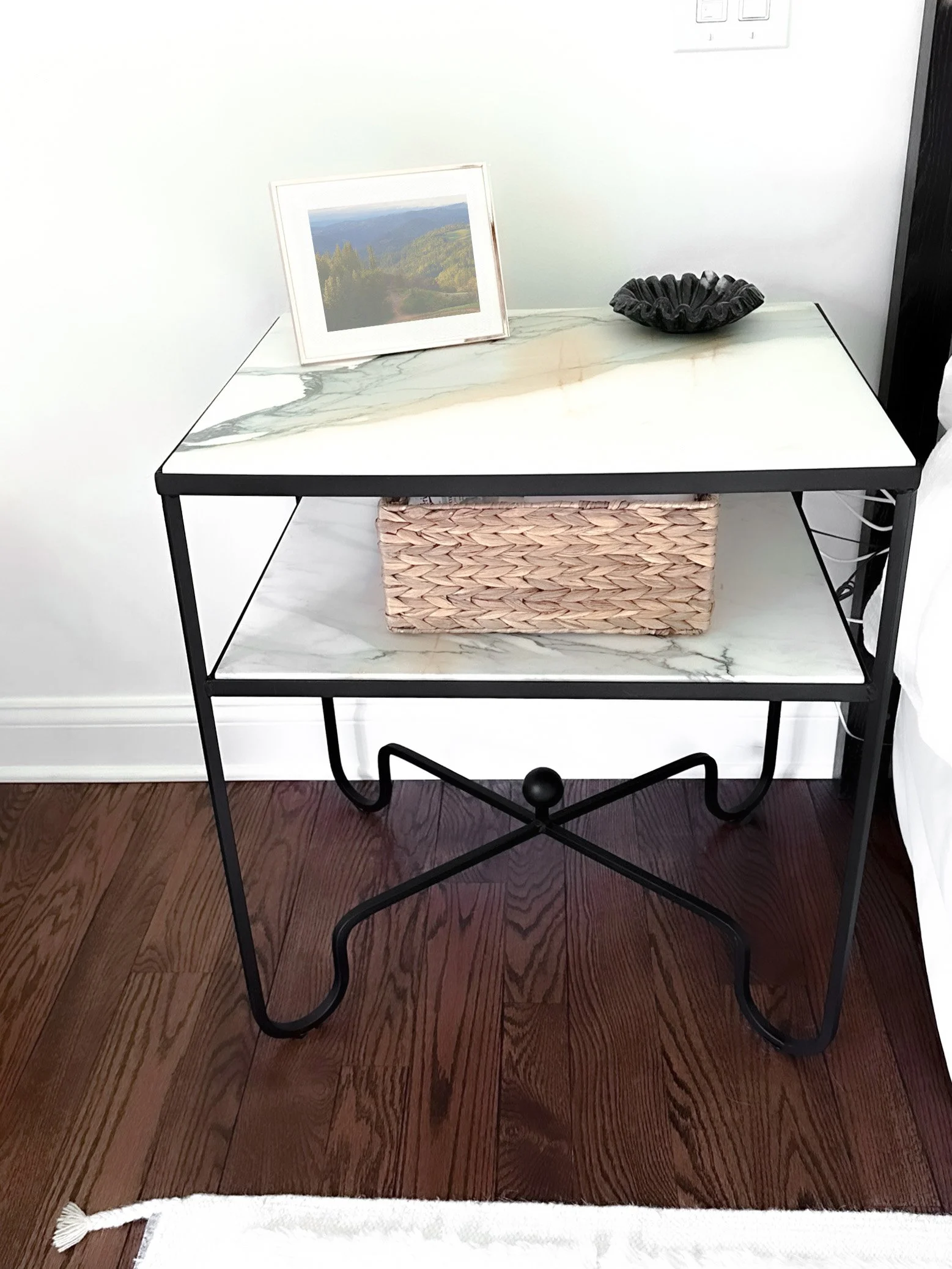 designer dupe, custom side table with decorative legs, marble stone top, baltimore maryland custom woodworking metalworking