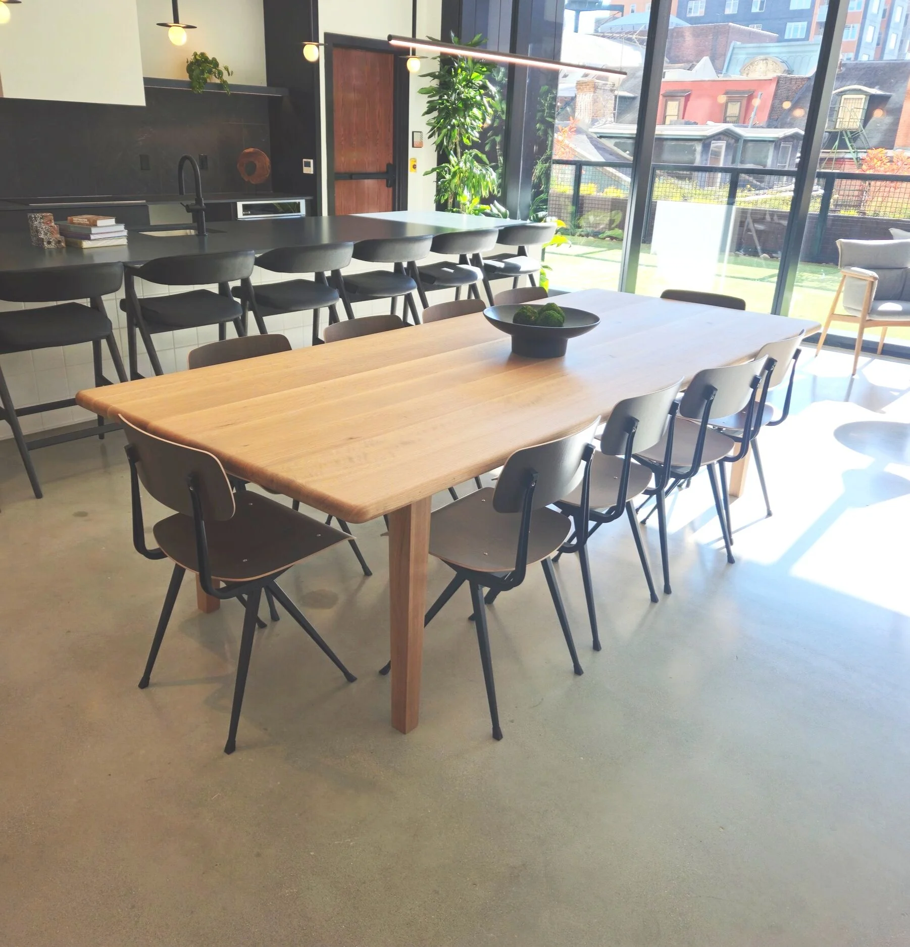 large office lounge table seats 8-10, baltimore maryland custom woodworking metalworking, premium materials, solid white oak,