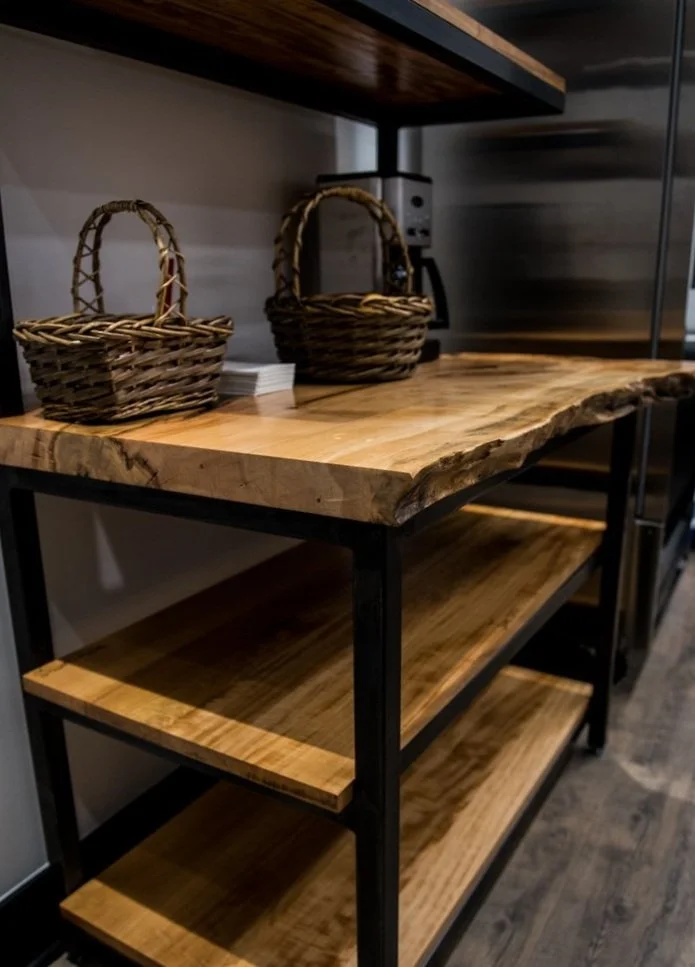 light wood counter, live edge slab counter for side counter, custom woodwork baltimore