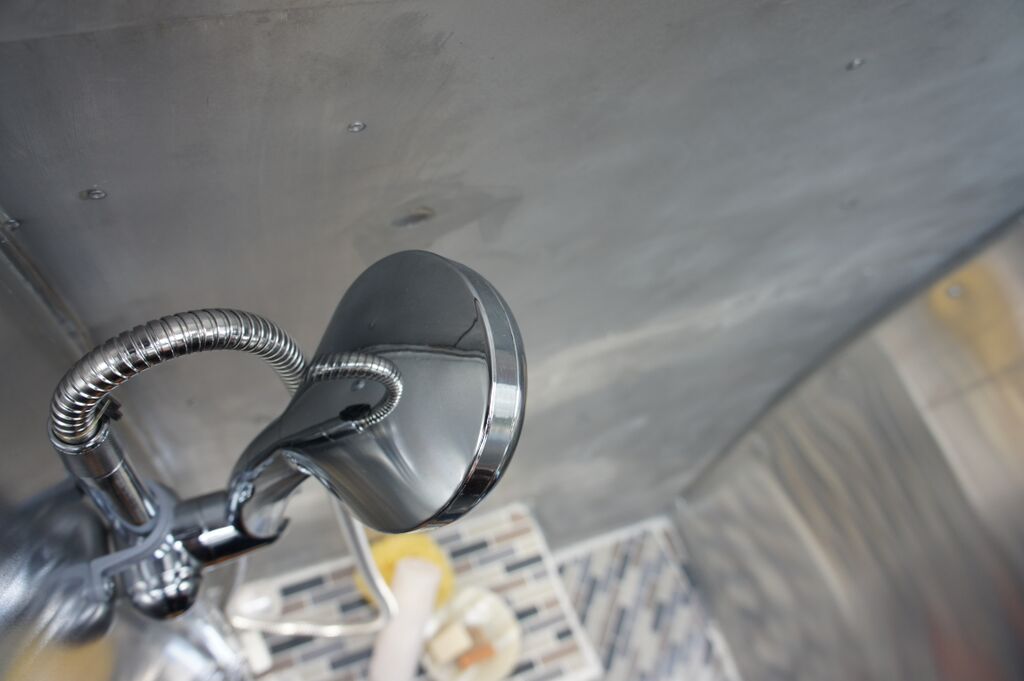 Shower features a skylight and tile detail 