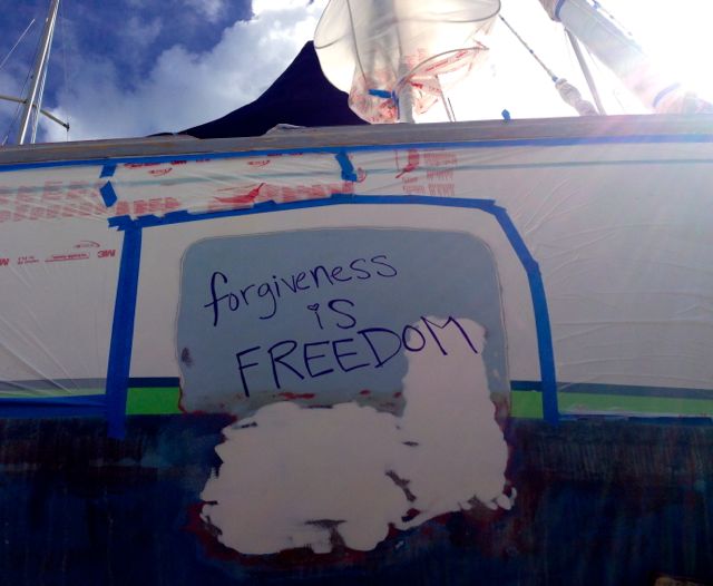 The collision point on Swell's hult post-repair...