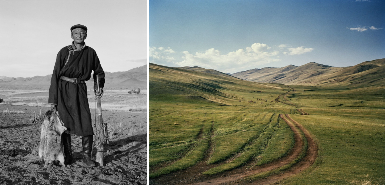 A hunter, old rifle by his side, returns with a few marmots, highly prized delicacies throughout the Mongolian countryside. / A simple road, common in Mongolia, calls to mind this native proverb, “If you endeavour, the fate will favour you.”