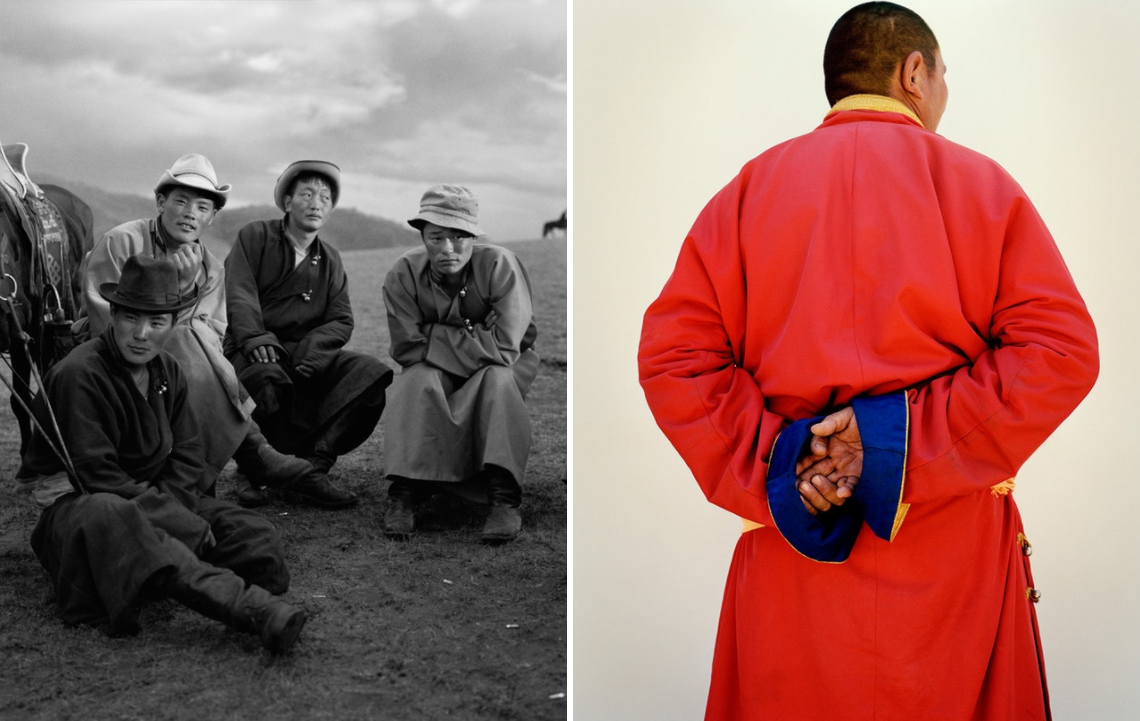Horse riders at rest in Horkon, central Mongolia. / Baasan Lama, a monk at Bulgan Temple, a Buddhist retreat in the Gobi Desert.