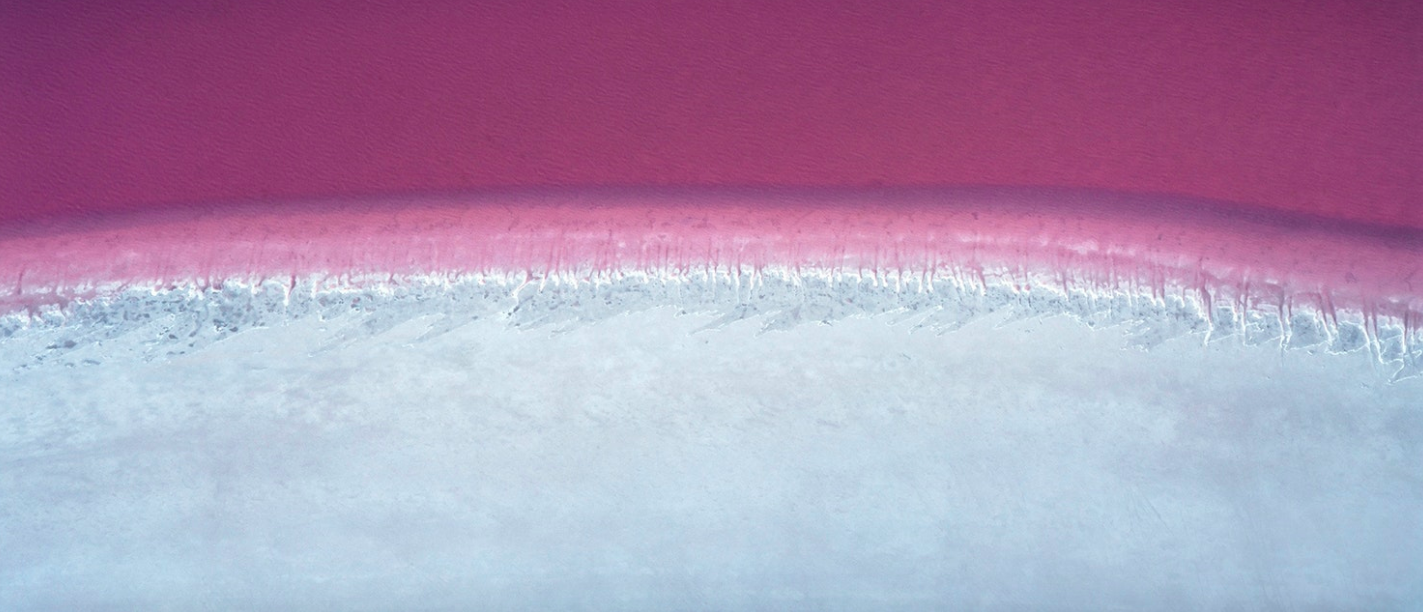 Pink Lake, north-west of Esperance, Western Australia. This is the natural colouration of the salt lake. (Taken 1988)