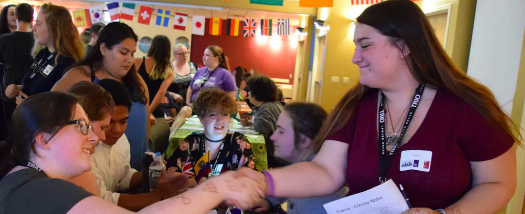 High school students at the University of Maine Farmington’s Upward Bound program playing the World Climate simulation. Mary Sinclair, CC BY-ND