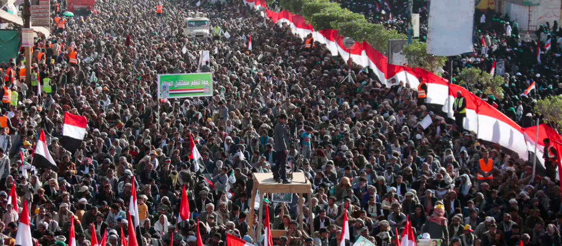Supporters of Shiite Houthi rebels attend a rally in Sanaa, Yemen, in 2017. AP Photo/Hani Mohammed, File