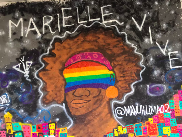 Graffiti commemorating Rio de Janeiro city councillor Marielle Franco who was shot dead in an apparent assassination. Emanoelle Lima/photo by Catherine McNamara, Author provided