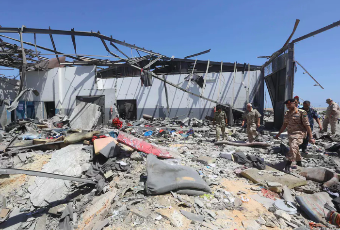 Death in detention: the aftermath of an airstrike on the Tajoura camp in Tripoli in July 2019. EPA
