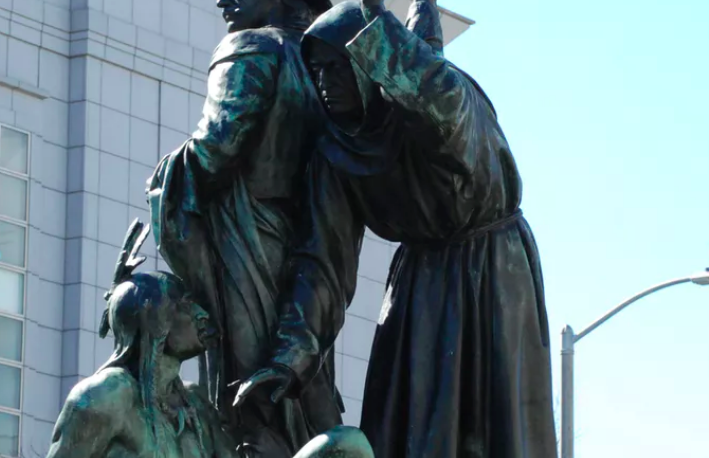 ‘Early Days.’ Detail of Frank Happersberger’s pioneer monument, San Francisco, California, 1894. Photo by Lisa Allen. Cynthia Prescott, CC BY-SA