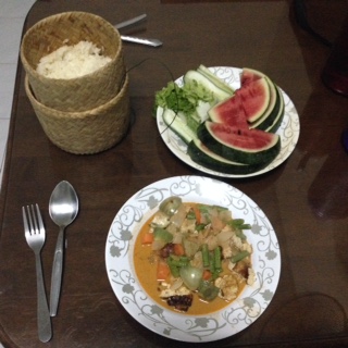 John's first attempt at making Sticky Rice (in the pot in the upper-left corner above)