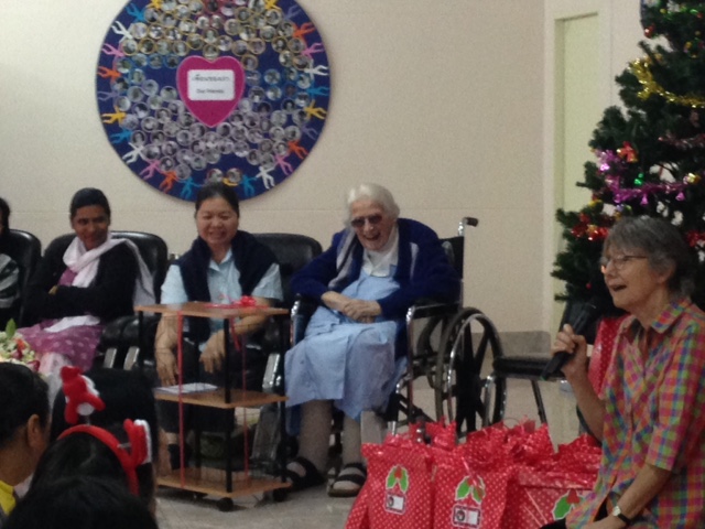 From left to right: Sr Kumari (visiting from India), Sr. Virginia, Sr. Mary, and Antonia (with microphone)