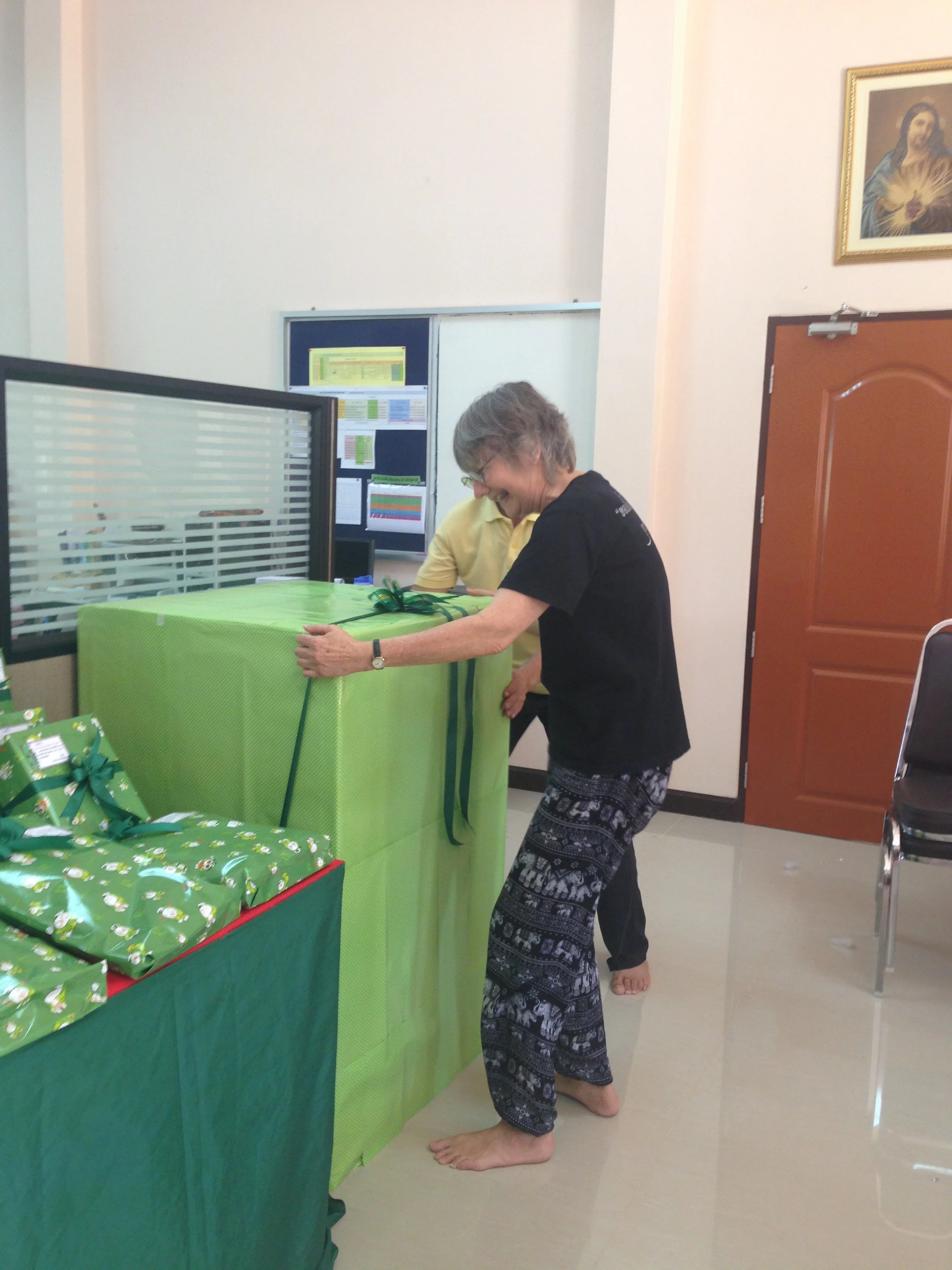 Antonia opens a surprise gift from Sr. Mary.