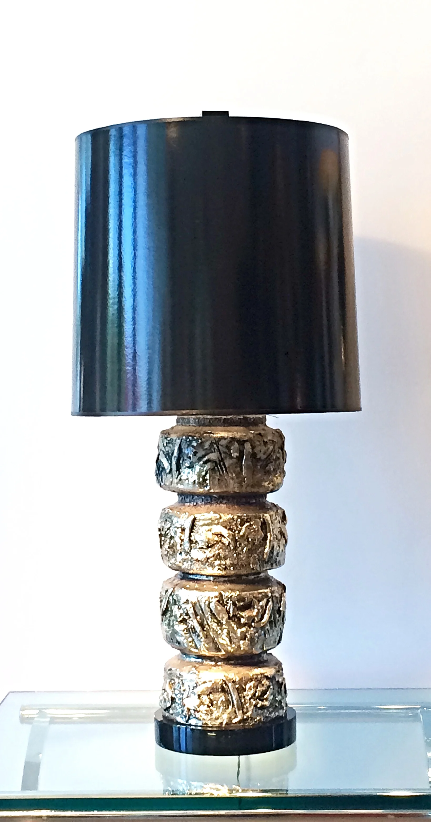 SOLD 090301 silver leafed brutalist plaster lamp