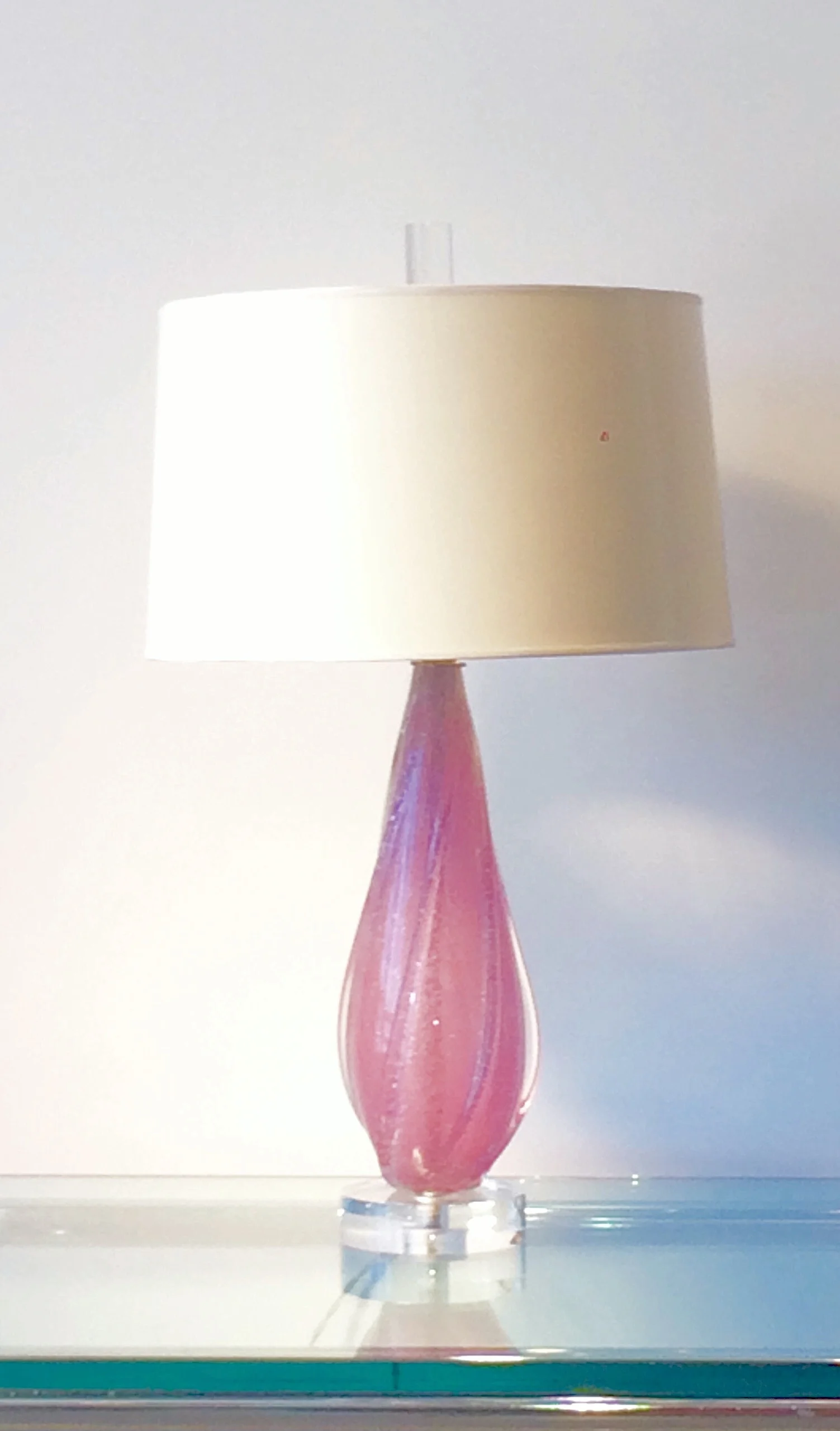 SOLD   pink seeded murano lamp