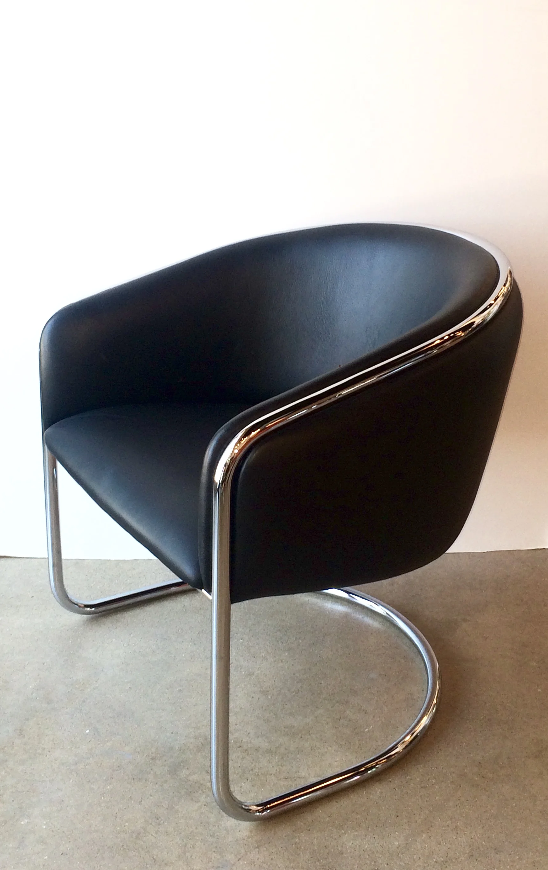 SOLD   Pair Thonet Chrome & black leather cantileverd Lounge chairs