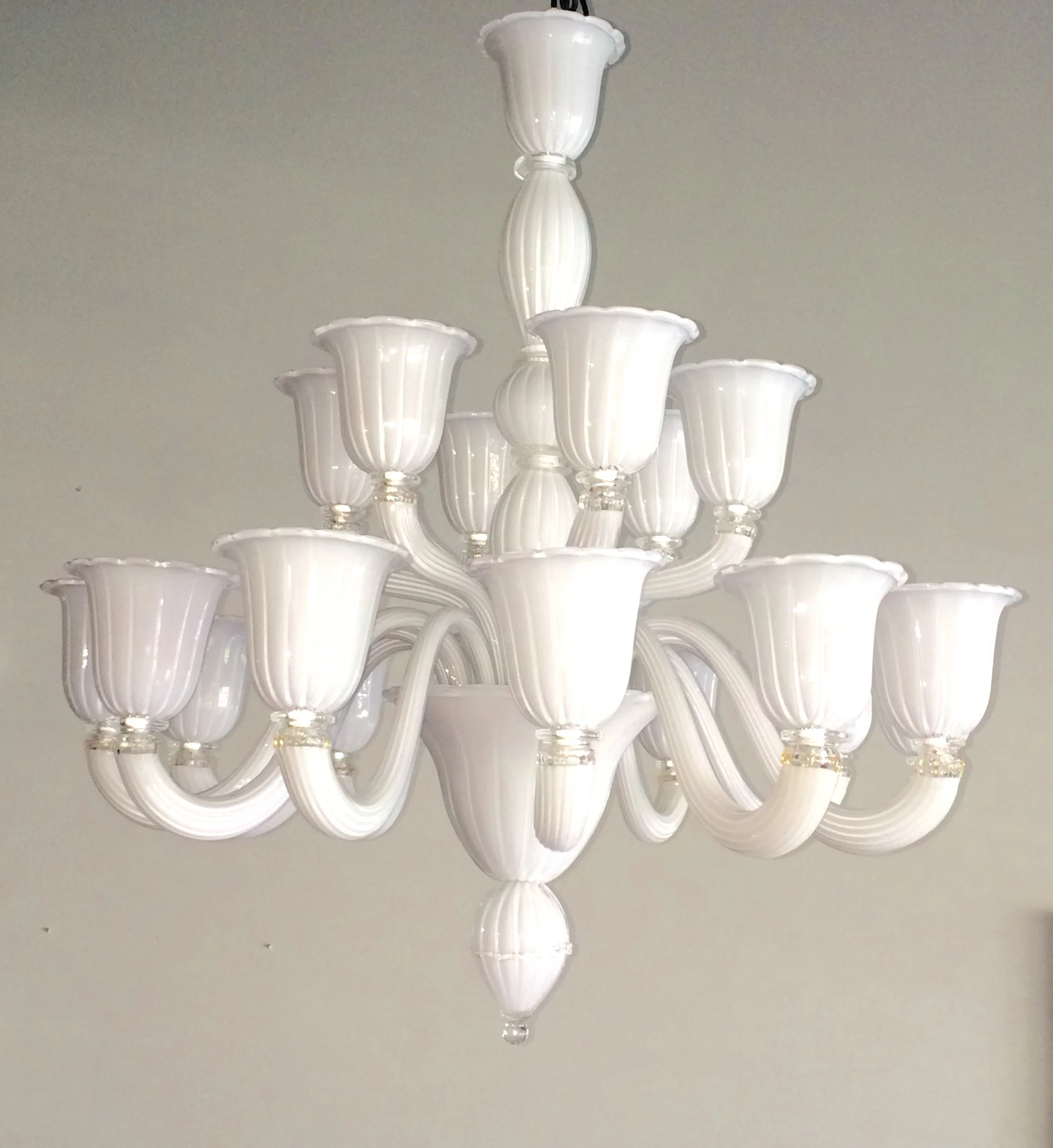 SOLD   New white Murano Chandelier