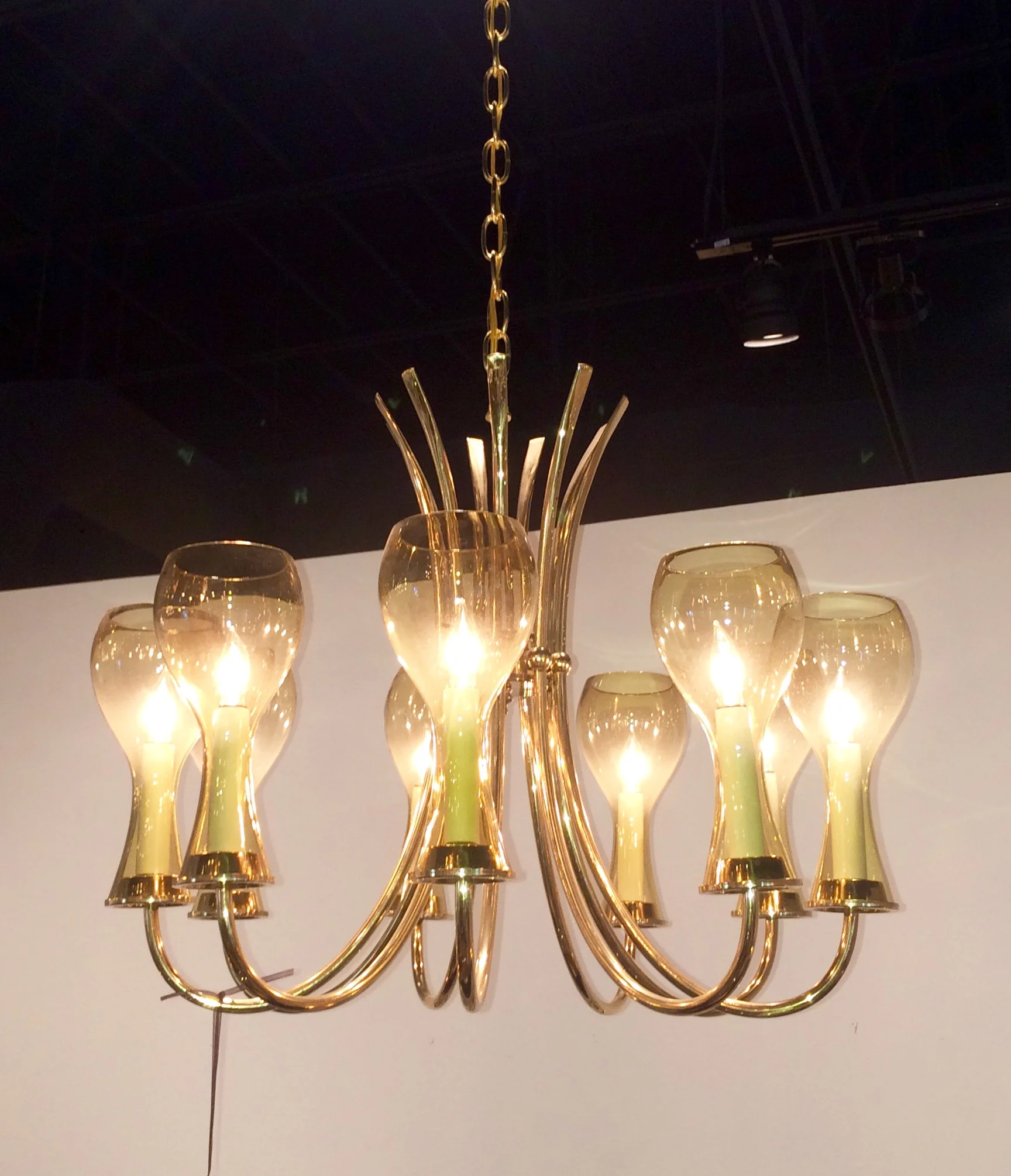 SOLD    100106 Brass with smoke crystal chimneys Chandelier