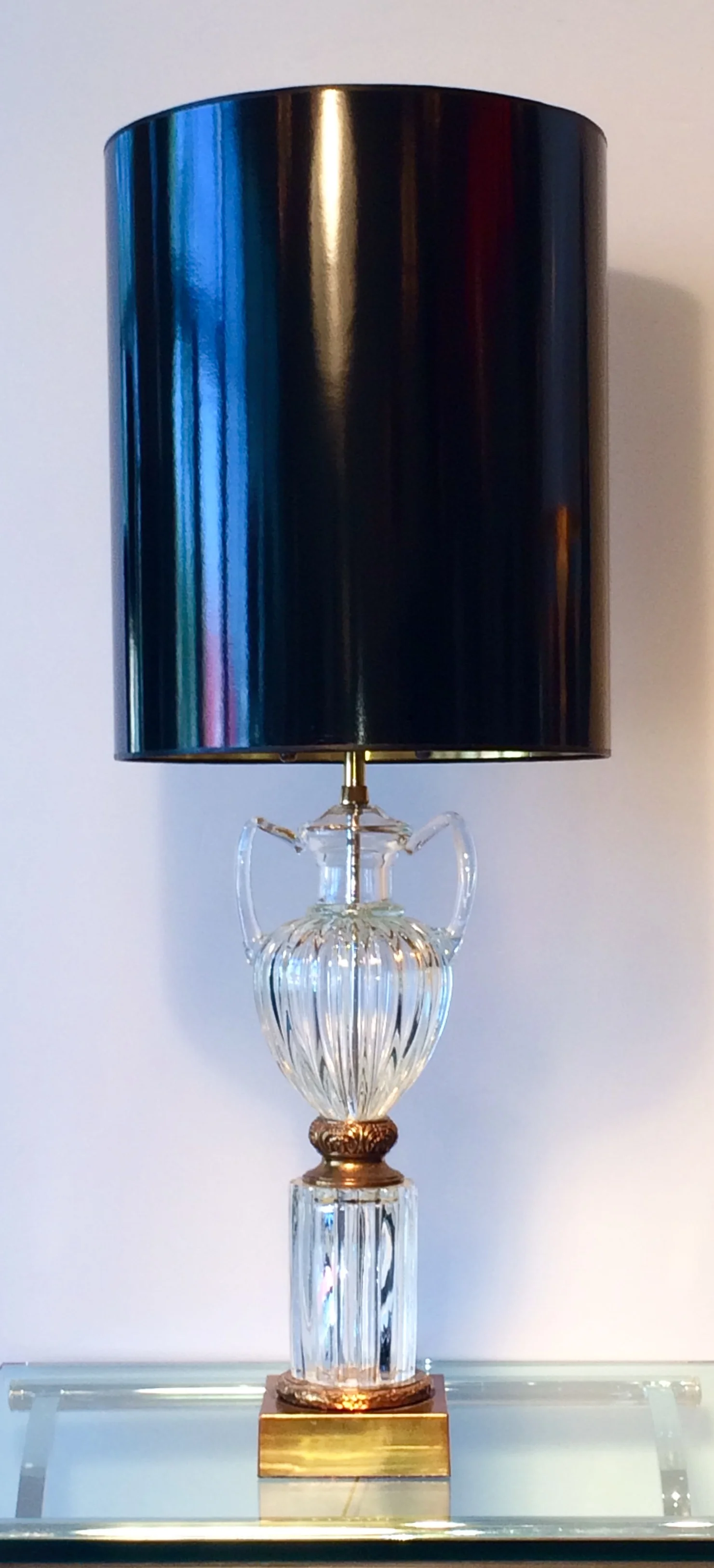 SOLD    Clear handled Grecian style Murano urn as lamp