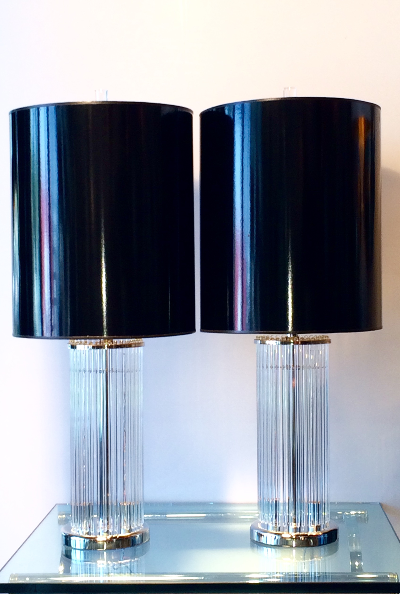 SOLD    Pair Gaetano Sciolari glass rod table lamps