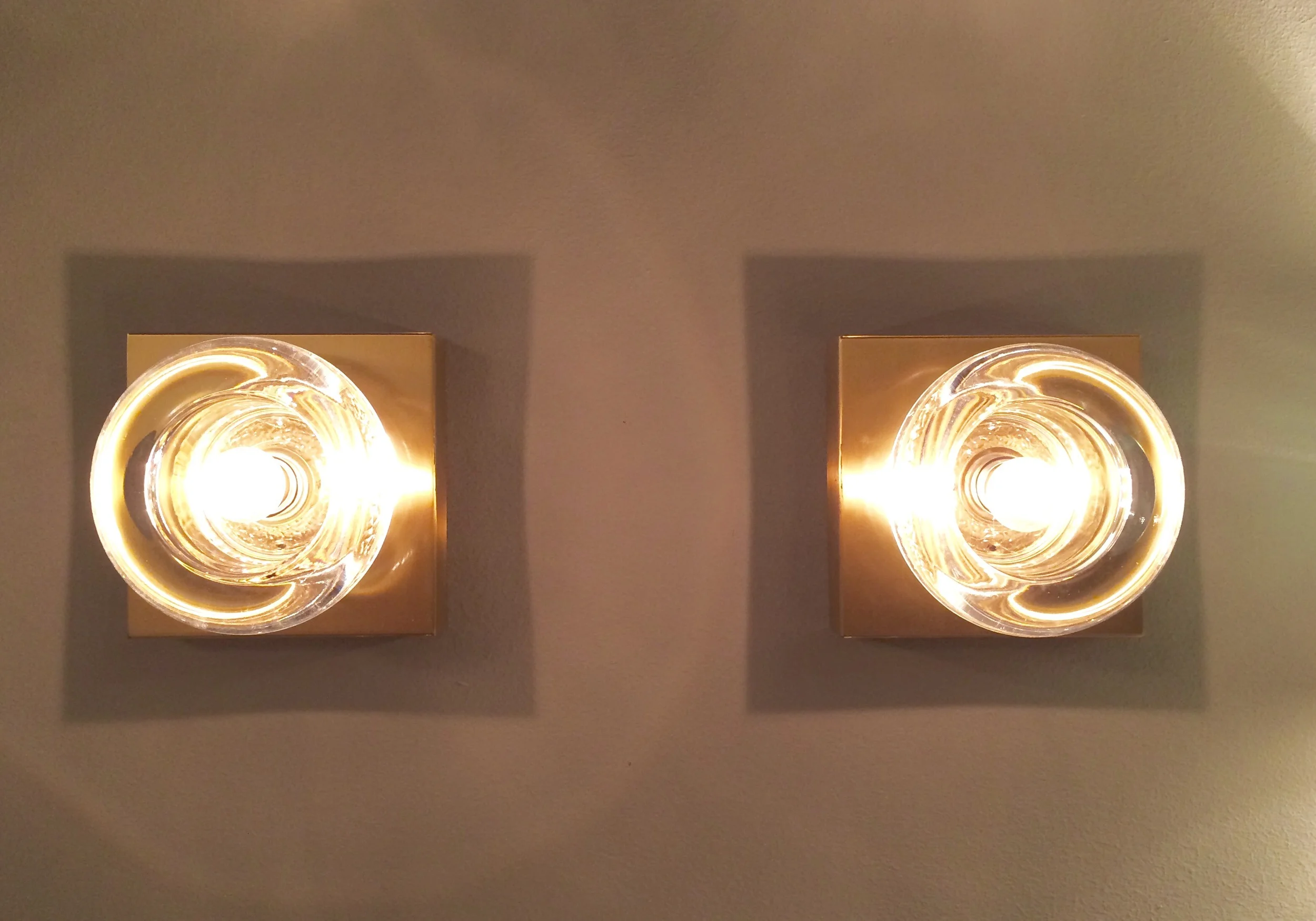 Pair space age Doria brass & glass sconces