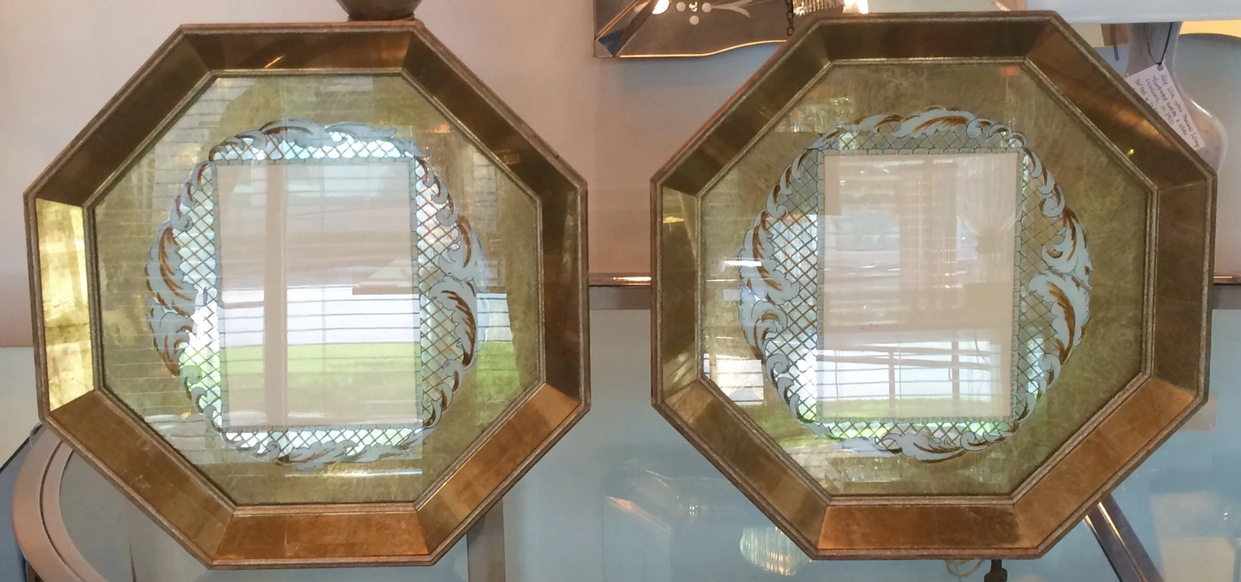 SOLD    pair 1940's verre eglomise photo frames