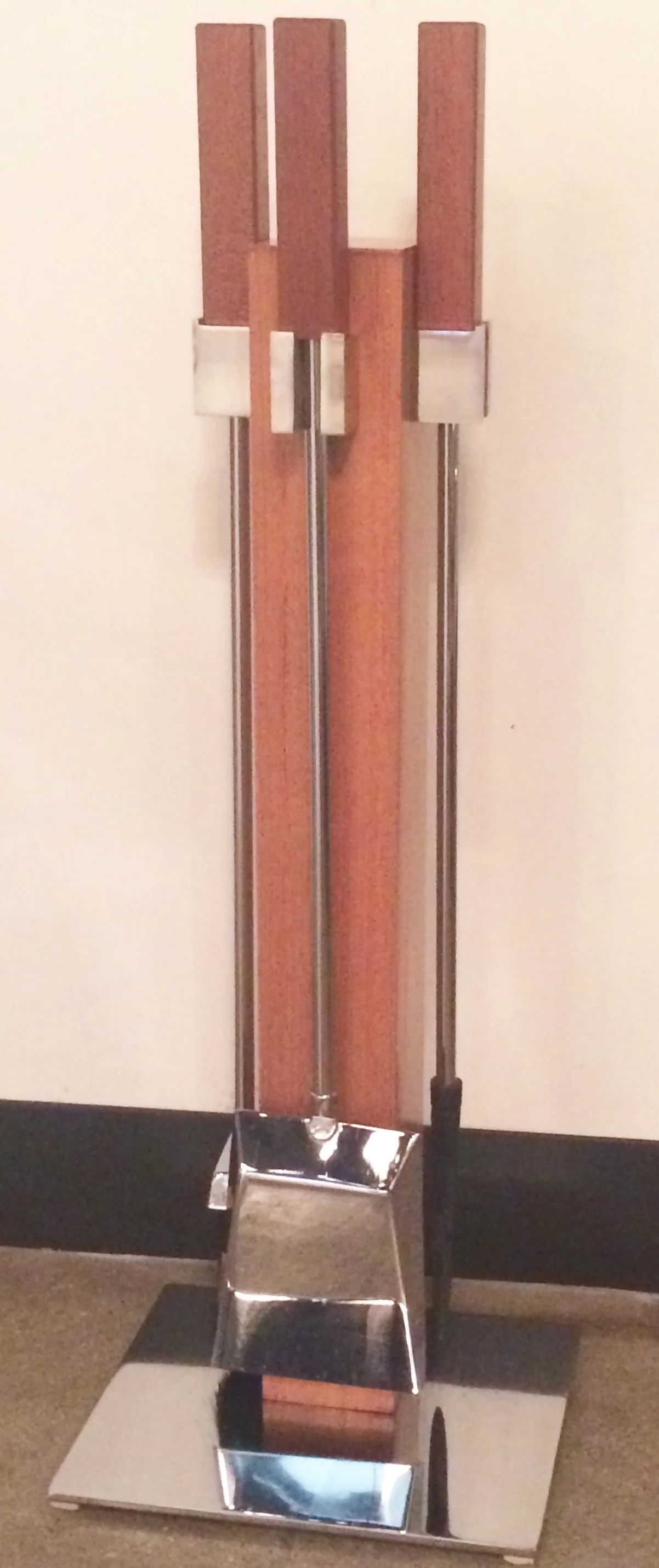 SOLD    Set of Alessandro Albrizzi chrome & teak fire tools