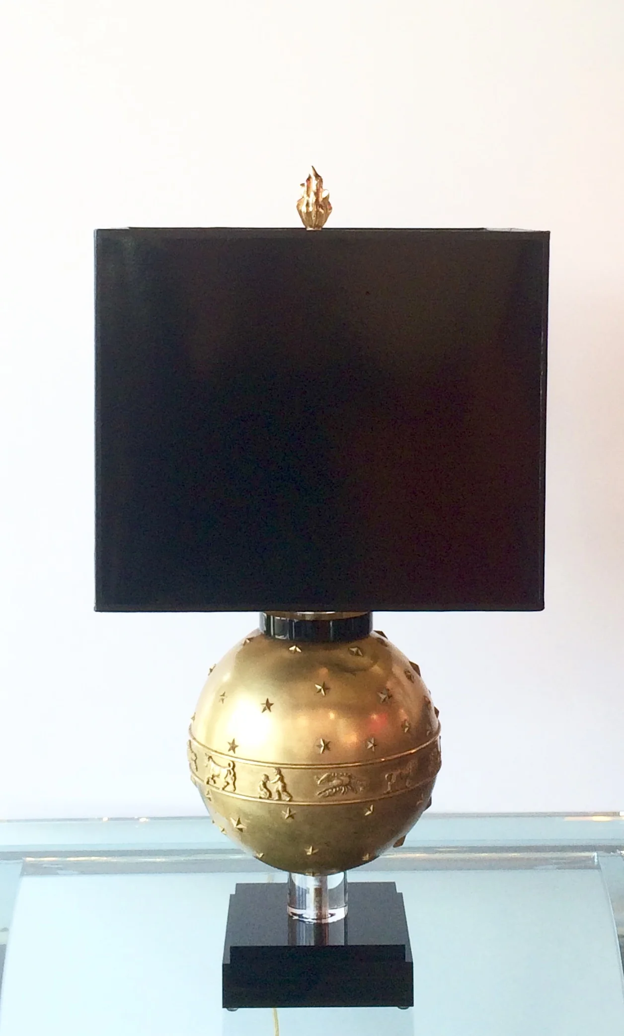 SOLD    Empire brass chandelier orb as lamp