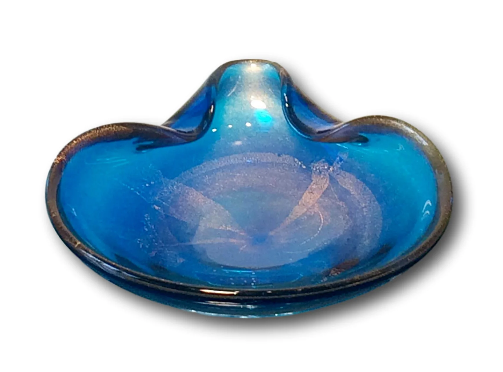 SOLD   Royal Blue Murano bowl with heavy gold inclusions