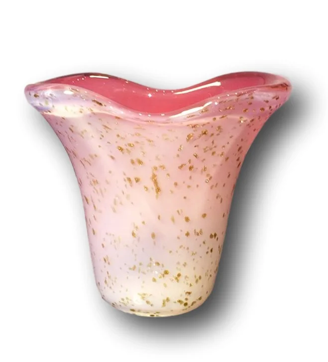 SOLD    Opaline pink Murano bowl with aventurine inclusions