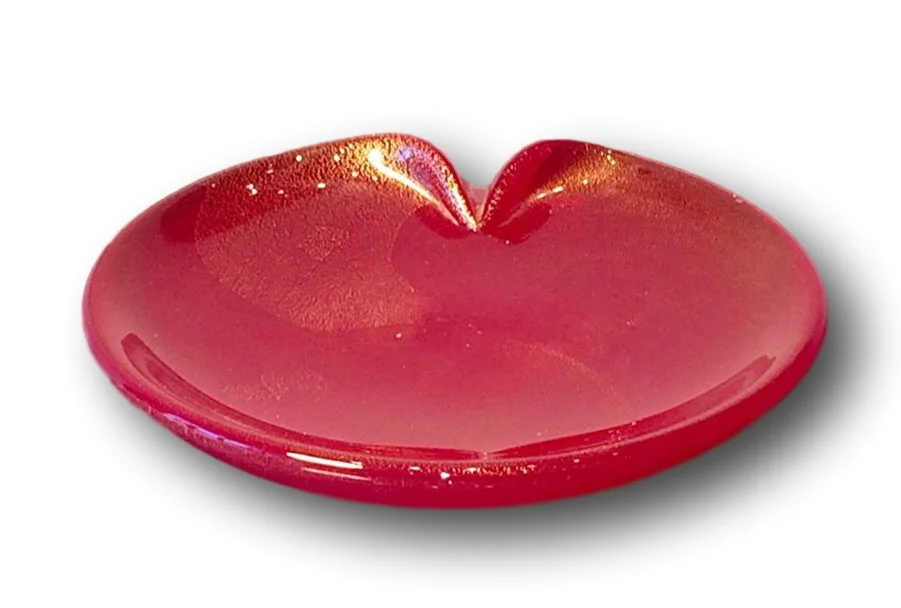 Bright red Murano Barbini bowl with heavy gold inclusions
